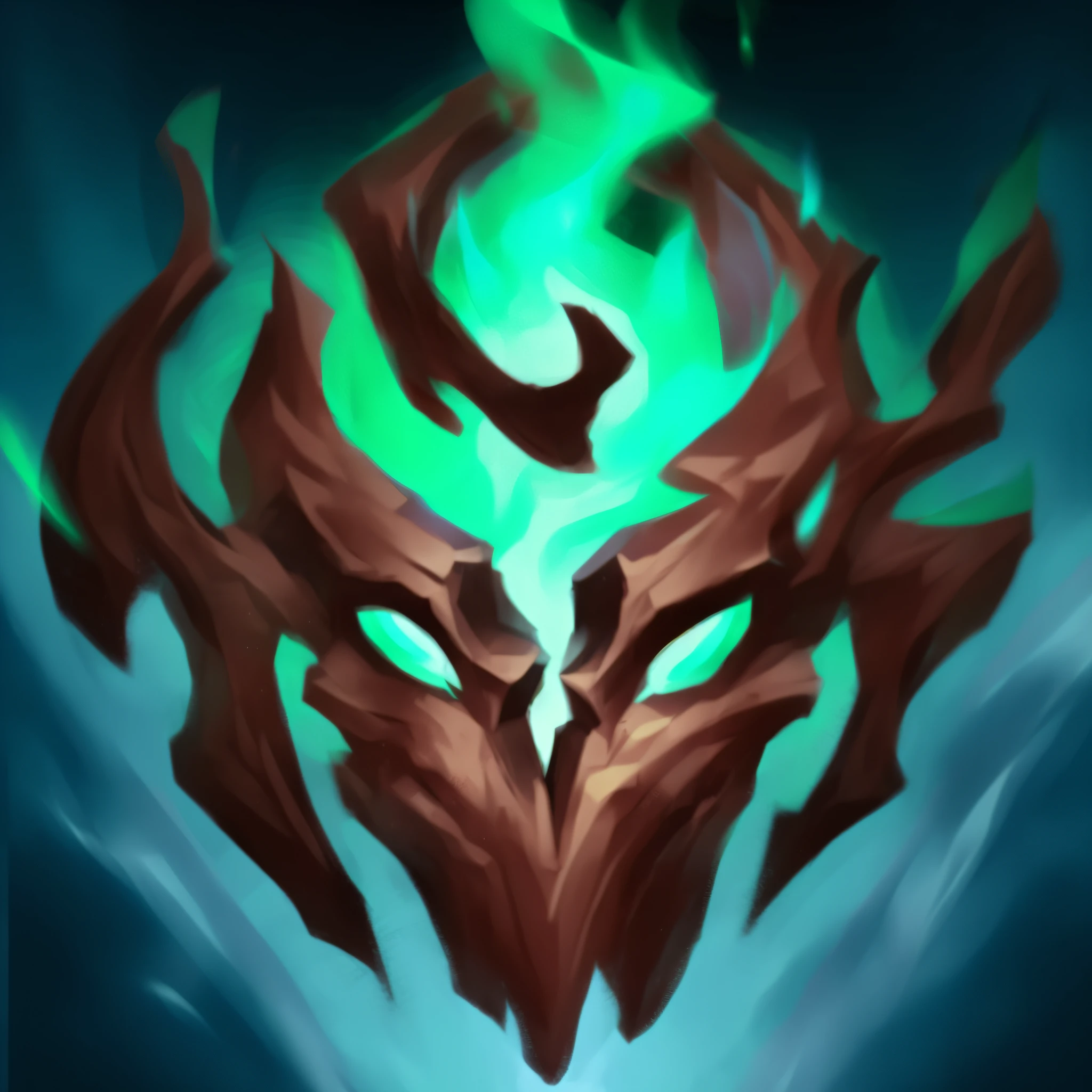painting of a green and brown dragon head with flames in the background, painted in the style arcane, league of legends arcane, arcane art style, arcane league of legends, tane skin, infernal enigma, splash art, painted portrait of mordekaiser, style of league of legends, old skin, druid, amazing portrait of viego