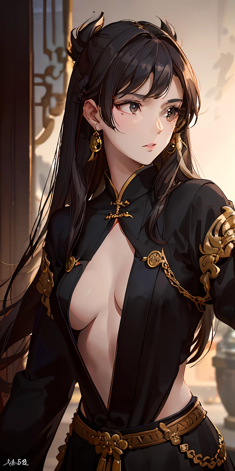 The black silk beauty did not wear panties buttons