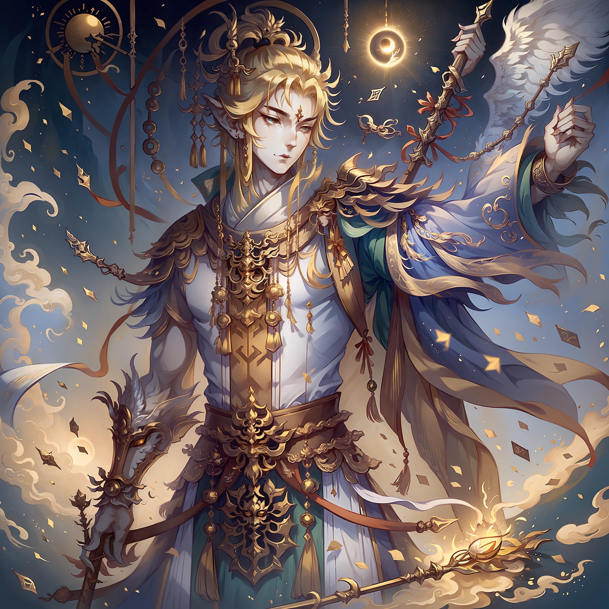 Sun Wukong, standing, confrontation, heavenly soldiers and heavenly generals, golden hoop stick, Bodhi ancestor --auto --s2
