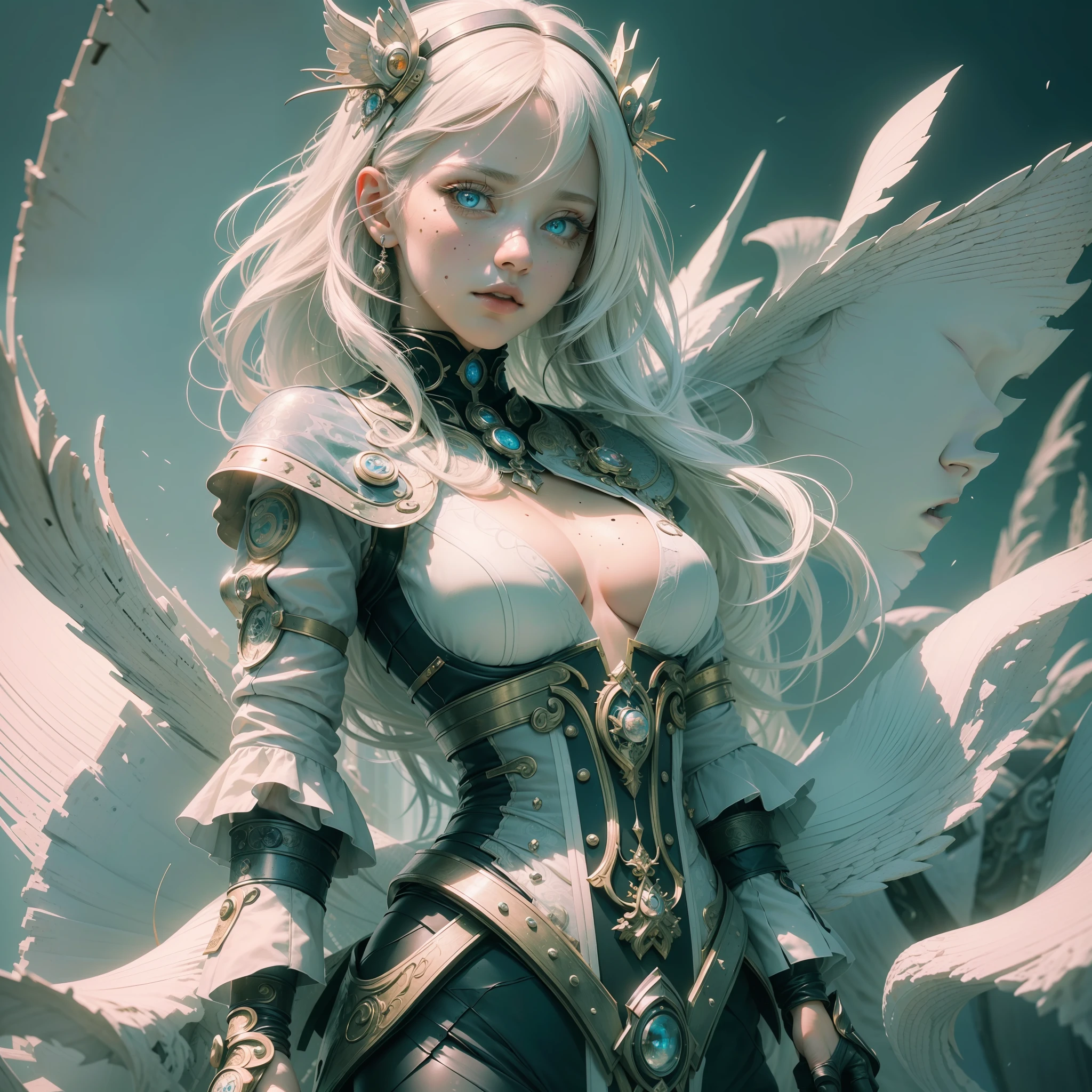 (hyper detail)))), (ultra-realistic), (illustration), (high resolution), (8K), (very detailed), (best illustration), (beautiful detailed eyes), (best quality), (super detail), (masterpiece), (wallpaper), (detailed face), solo, one girl, white hair, iris heterochromatic eyes, small moles under the eyes, medium breasts, long legs