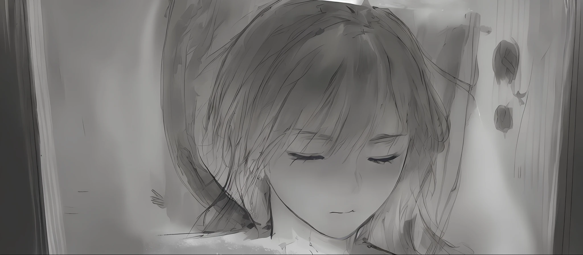 there is a drawing of a woman with long hair and a tie, anime sketch, detailed but rough, rough sketch, mostly greyscale, anime shading), old sketch, sketchy artstyle, faded drawing, flat anime style shading, soft anime illustration, anime shading, digital sketch, anime. soft lighting, detailed anime soft face, matte sketch, semirealistic anime style, sketched