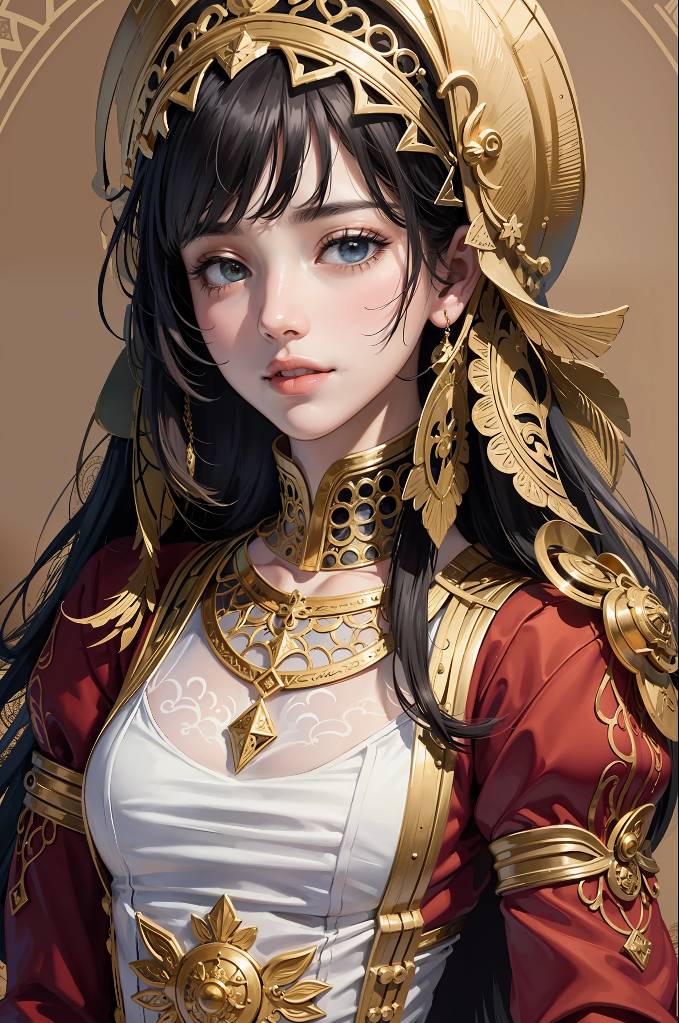 (masterpiece, top quality, best quality, official art, beautiful and aesthetic:1.2), (1girl), extreme detailed,colorful,highest detailed, official art, unity 8k wallpaper, ultra detailed, beautiful and aesthetic, beautiful, masterpiece, best quality, (zentangle, mandala, tangle, entangle) ,holy light,gold foil,gold leaf art,glitter drawing, PerfectNwsjMajic
