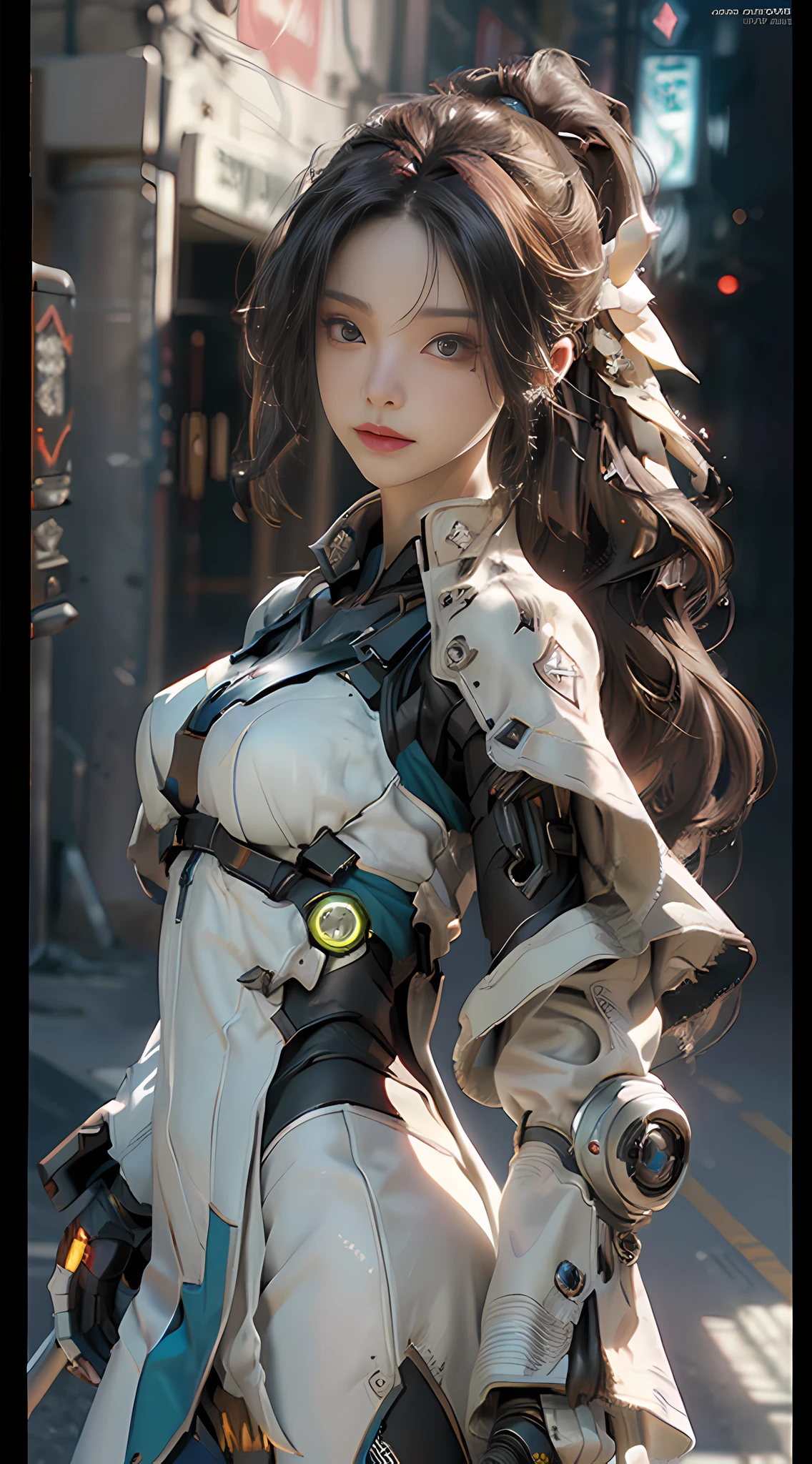 ((Best quality)), ((masterpiece)), (detailed:1.4), 3D, an image of a beautiful cyberpunk female,HDR (High Dynamic Range),Ray Tracing,NVIDIA RTX,Super-Resolution,Unreal 5,Subsurface scattering,PBR Texturing,Post-processing,Anisotropic Filtering,Depth-of-field,Maximum clarity and sharpness,Multi-layered textures,Albedo and Specular maps,Surface shading,Accurate simulation of light-material interaction,Perfect proportions,Octane Render,Two-tone lighting,Wide aperture,Low ISO,White balance,Rule of thirds,8K RAW,