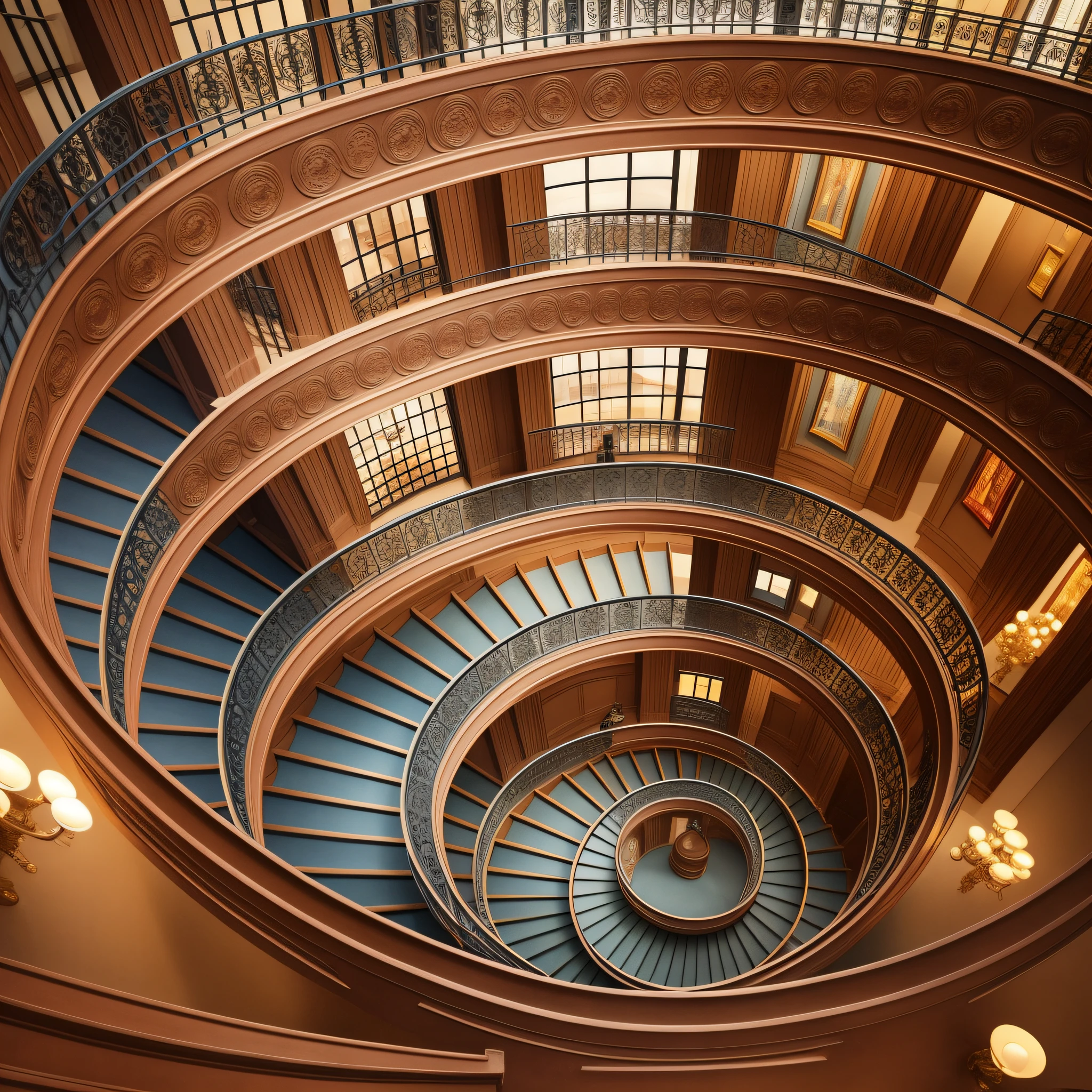 spiral staircase, spiral staircase, modern, fashionable, architectural beauty, beautiful, museum-like atmosphere --auto --s2