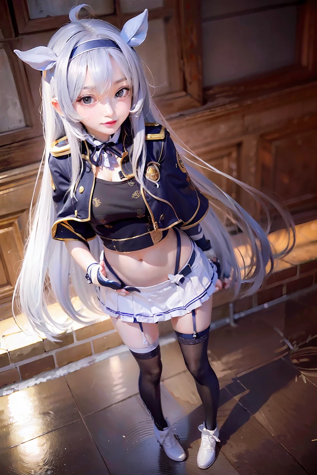 ((masterpiece)), (photorealistic:1.2) masterpiece, best quality, high quality, absurdres, shiny skin, colorful, stunning art, best quality, hyper detailed, beautiful detailed, reflective hair, good lighting, ray tracing, depth of field, ultra-detailed, illustration, Amazing, fine detail, extremely detailed, ((ultra-detailed)), (beautiful detailed girl), beautiful detailed glow, intricate detail, highres, an extremely delicate and beautiful, beautiful detailed eyes, hdr, rounded eyes, detailed facial features, (rounded pupils:1.4) (illustration), (beautiful detailed eyes), ((very detailed face)), depth of field, (alluring face), (evil smile:1.3), parted lips, (large breast), (looking at viewer:1.1), close-up, wideshot, sideways, photo \(medium\), pose , moody lighting, sistineFibelrnd, sistineFibeldef, full body, standing, legs, smile, blush, outdoors, day, simple background,