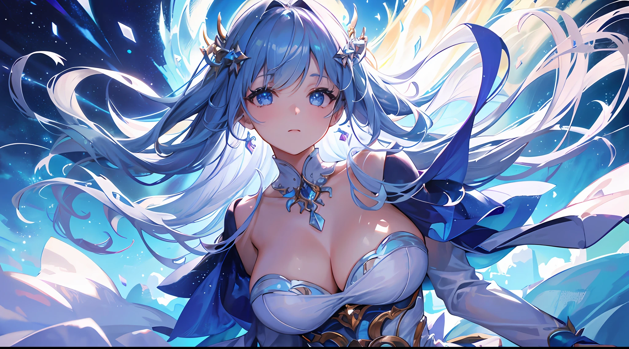 Masterpiece, Superb Illustration, Saxophone Blue, Platinum Earrings, Platinum Necklace, White Dress, 1girl, Cute, (Dynamic Light: 1.2), Cinematic Light, Delicate Facial Features, Detailed Eyes, Sharp Pupils, Realistic Pupils, Depth of Field, Background Bokeh, Clear Focus, (Ultra Detailed, Halo, Glow: 1.4), Many Small Gems, 8K, Masterpiece, Best Quality, Movie Stills, 1Girl, Floating in the Sky, Interlaced Clouds, Clouds, (Close-up: 1.1), bright, happy, funny, soft lighting, (Bauhaus, shapes, lines, abstraction: 1.1) official art, Unity 8k wallpaper, ultra detail, beautiful and beautiful, masterpiece, best quality, (dynamic angle: 1.4), romantic depth of field exotic_dance, PerfectNwsjMajic, (masterpiece, top quality, best quality, official art, beauty and aesthetics: 1.2), extreme detail, colorful, highest detail, transparent dress, romantic style, multi-color transparent fabric, ethereal fairy tale, light dress, flowing dress, sexy dress, really perfect body, huge amazing goddess shot, thicc,