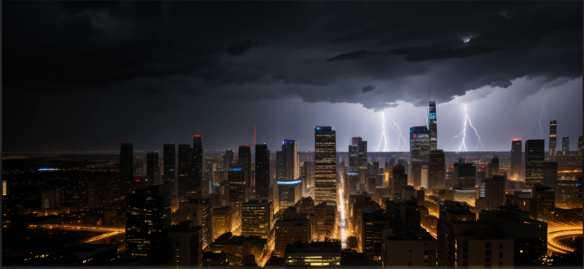 Night view of the city, dark, dark sky, lightning --auto --s2