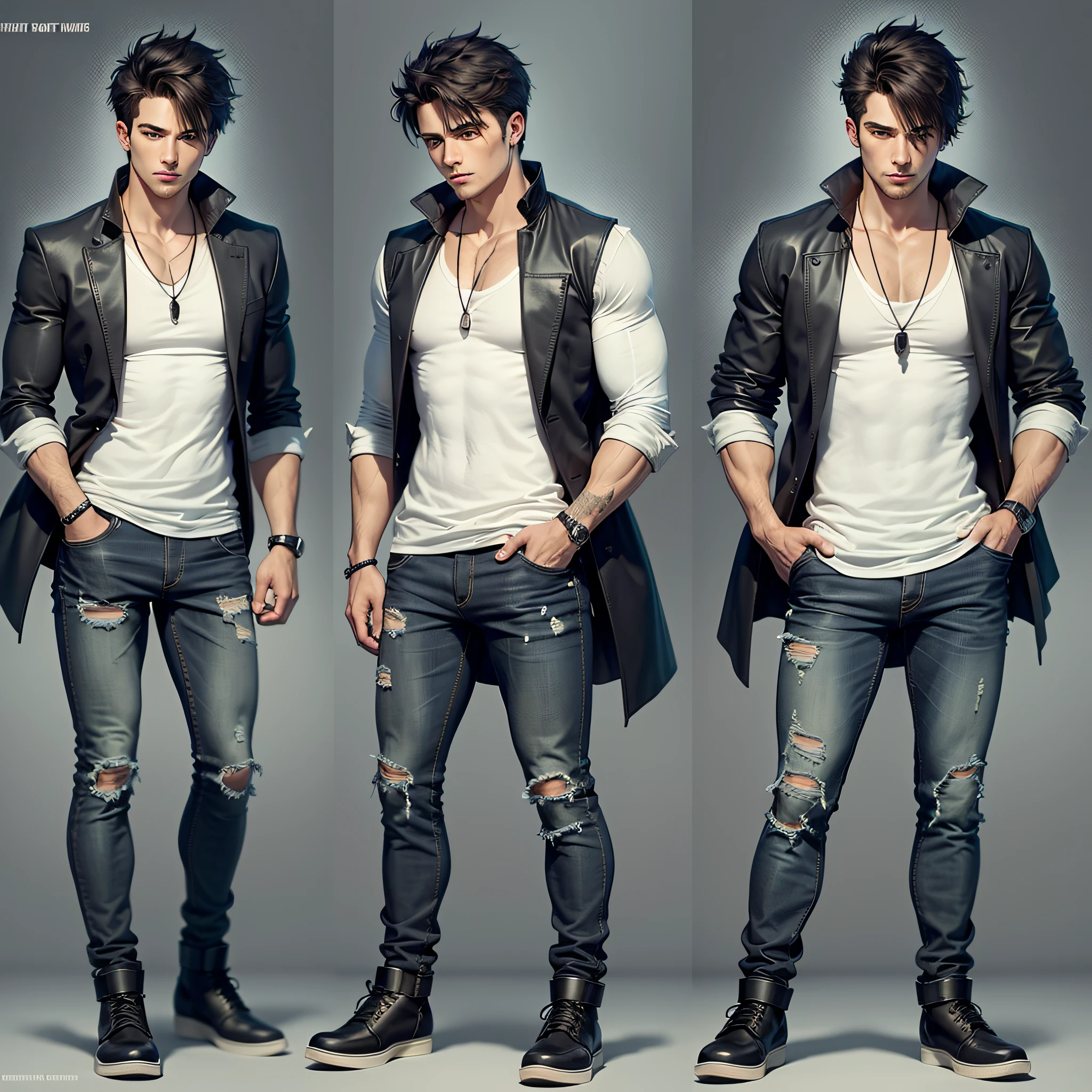 I saw that he was wearing a black vest, and a pair of slim jeans on his lower body set off his slender legs just right, plus the white high-top Martin boots wrapped around his feet, making the whole person look simple and handsome.

Here through the description of the characters' clothing, from the top to the bottom, to the shoes, the simple and handsome image of "his" is portrayed as a whole.

When describing the physical characteristics of characters, it must be remembered that all character appearance descriptions are to show the character and portray the character image, and the description of appearance that has nothing to do with expressing the theme of the character is redundant. --auto --s2