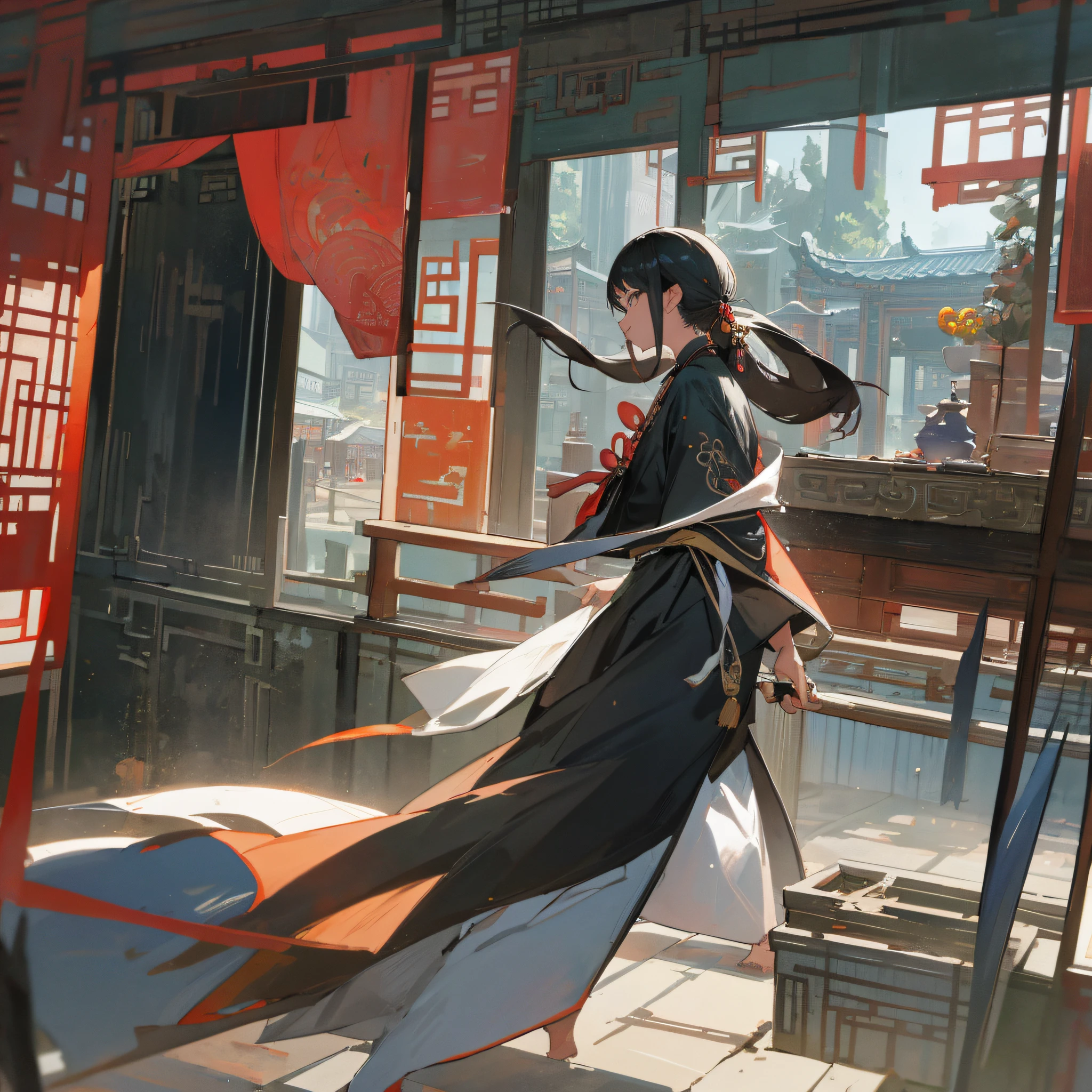 Ancient Chinese clothing, black clothes beauty, shops, vistas