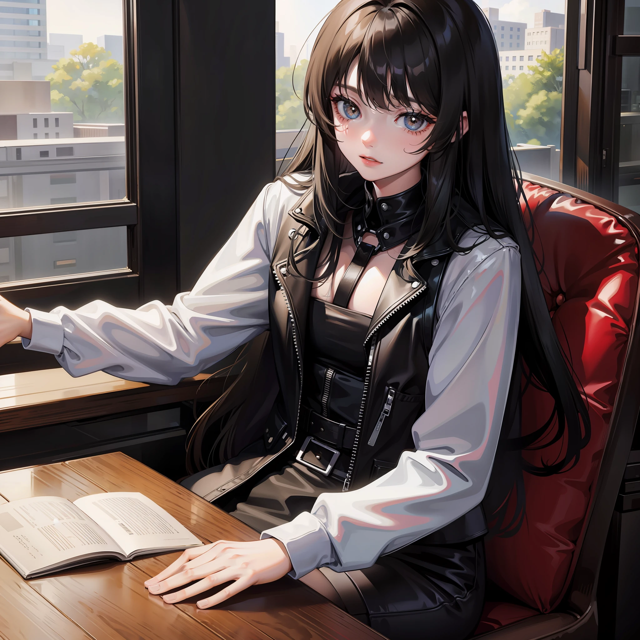 Facing a girl with long black hair