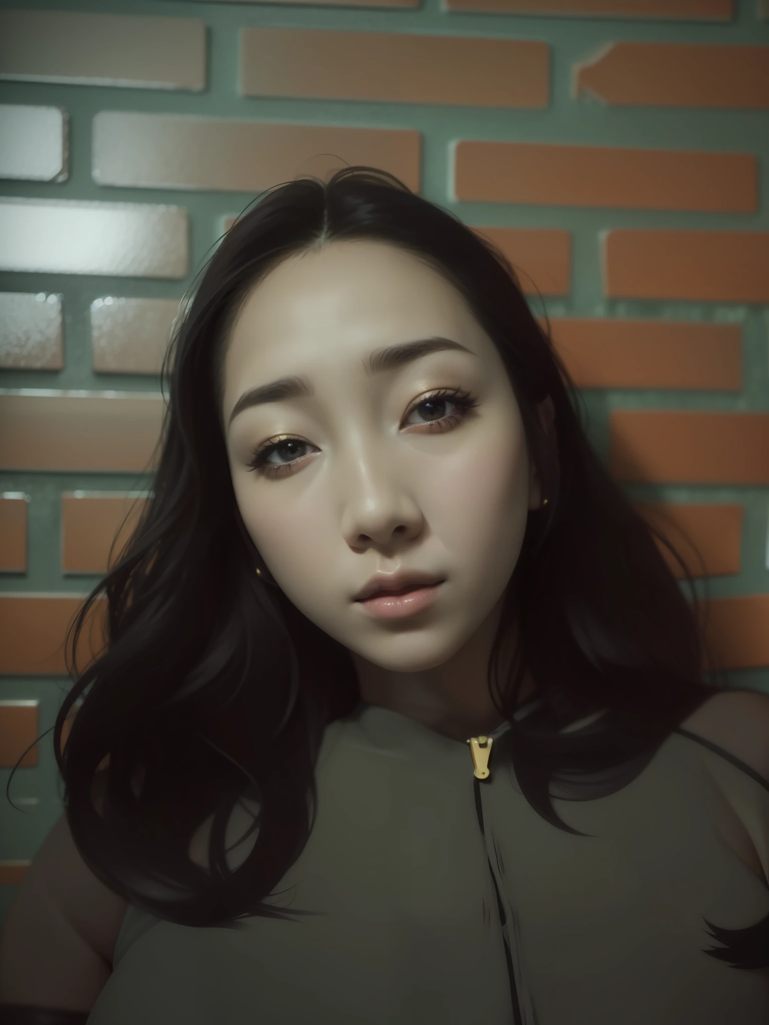 beautiful female k-pop idol, gigantic breasts, huge cleavage, her face is visible, close-up portrait, shot on sony a1, 85mm F/1. 4 ISO 100, medium format, 45 megapixel, studio lighting, softbox, high shutter speed flash photography, award-winning photograph with golden ratio composition, look at viewer