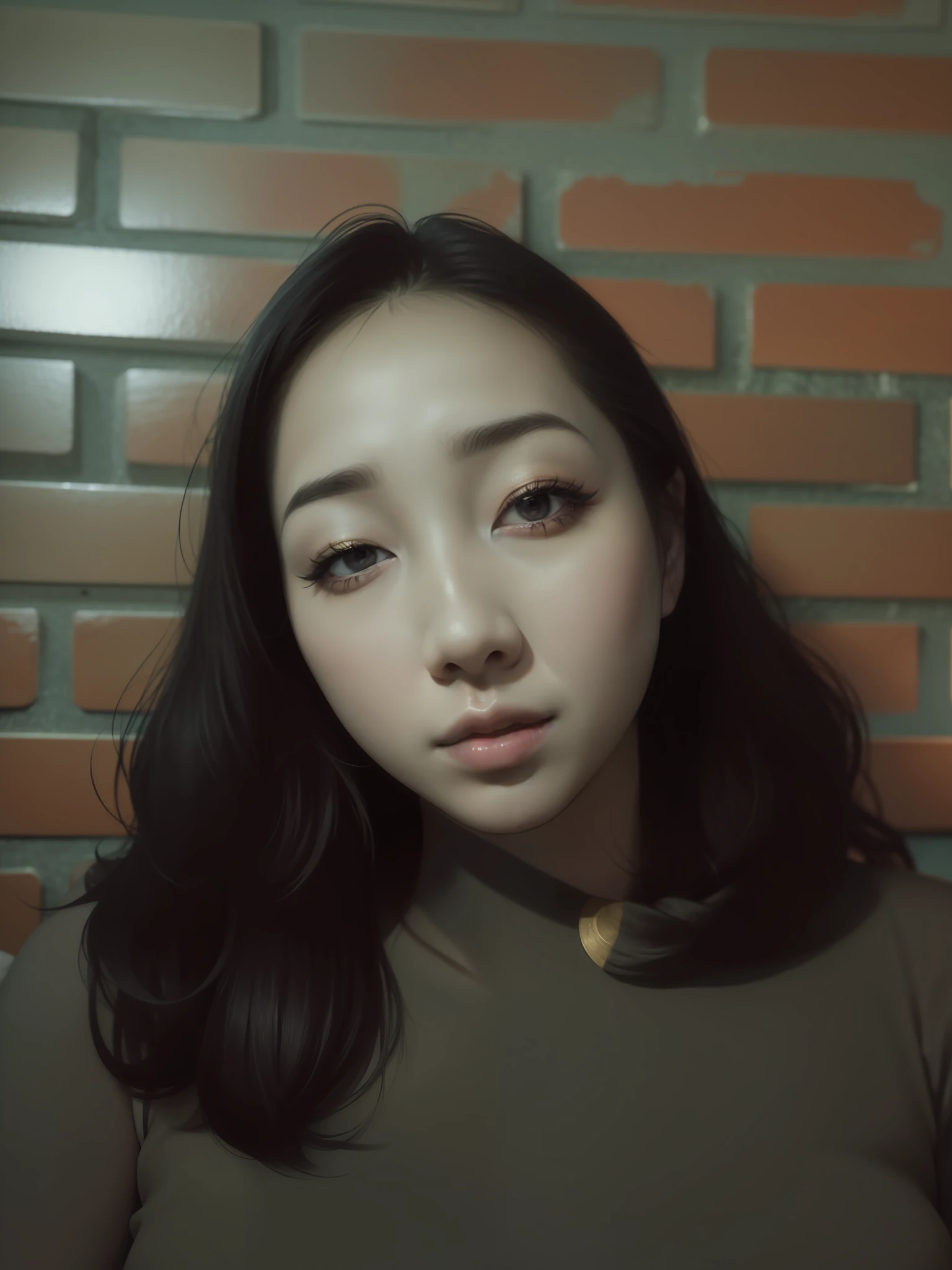 beautiful female k-pop idol, gigantic breasts, huge cleavage, her face is visible, close-up portrait, shot on sony a1, 85mm F/1. 4 ISO 100, medium format, 45 megapixel, studio lighting, softbox, high shutter speed flash photography, award-winning photograph with golden ratio composition, look at viewer