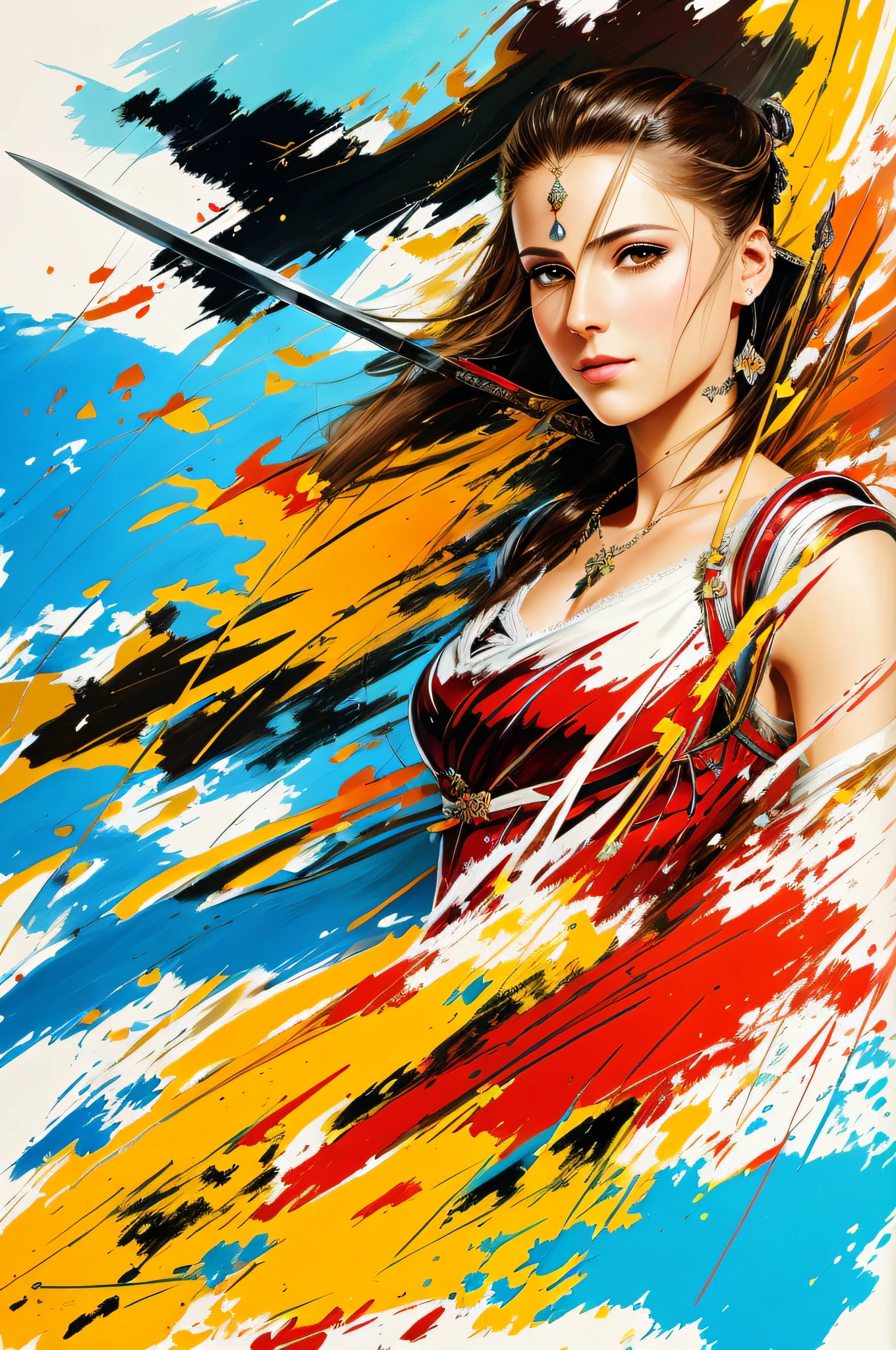 Painting of woman with sword in hand, beautiful art UHD 4K, detailed painting 4K, 4K detail digital art, digital artwork 4K, art by Alessandro Pautasso, 4K highly detailed digital art, digital art 4K, 4K art, beautiful digital artwork, HD artwork, anime style 4K, wedding dress, bridal image
