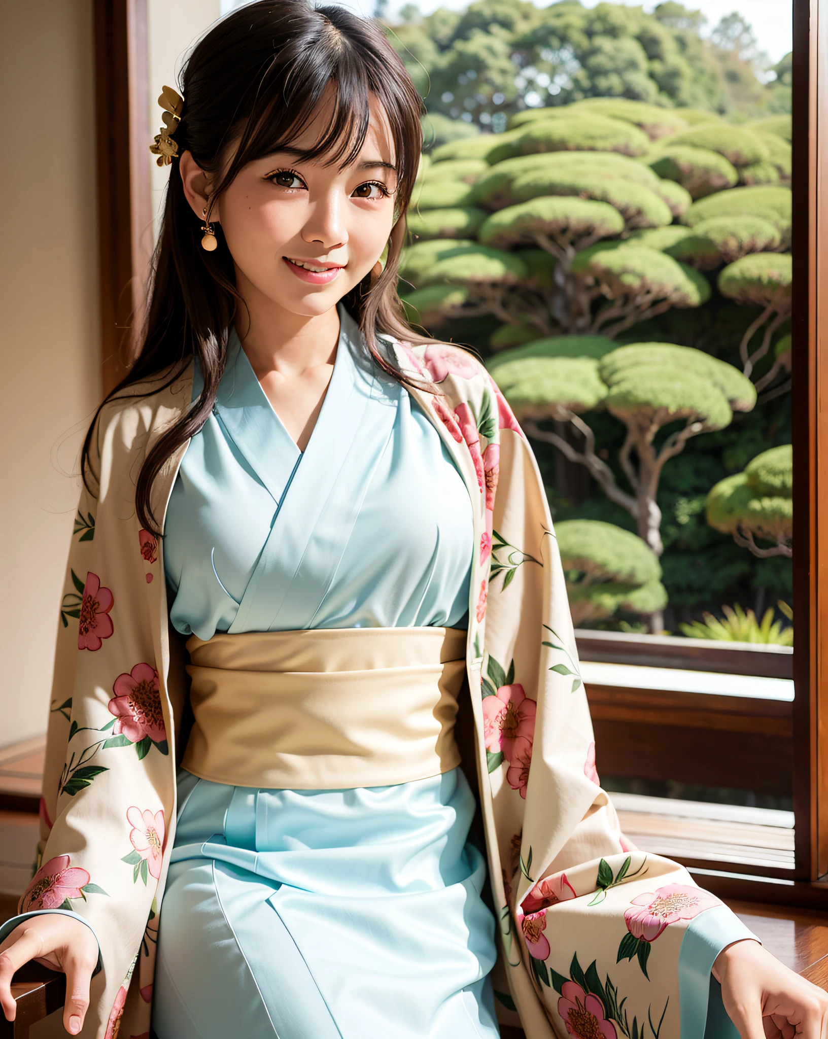 best quality, face focus, (depth of field) ,ultra high res, (photorealistic:1.4), RAW photo, Japanese-style room, alcove, hanging scroll
(portrait:1.4)
1japanese girl, solo, cute, smile, (brown eyes), natural face, (midi hair),
(kimono:1.5)