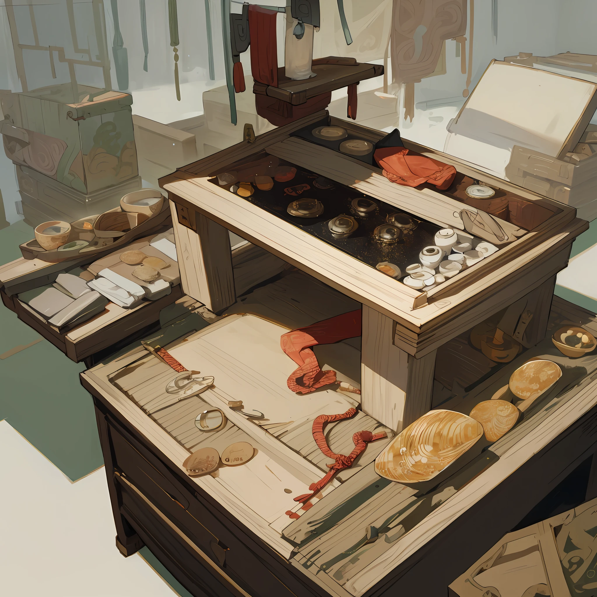 Jewelry, jewelry, boxes, set up tables in ancient China