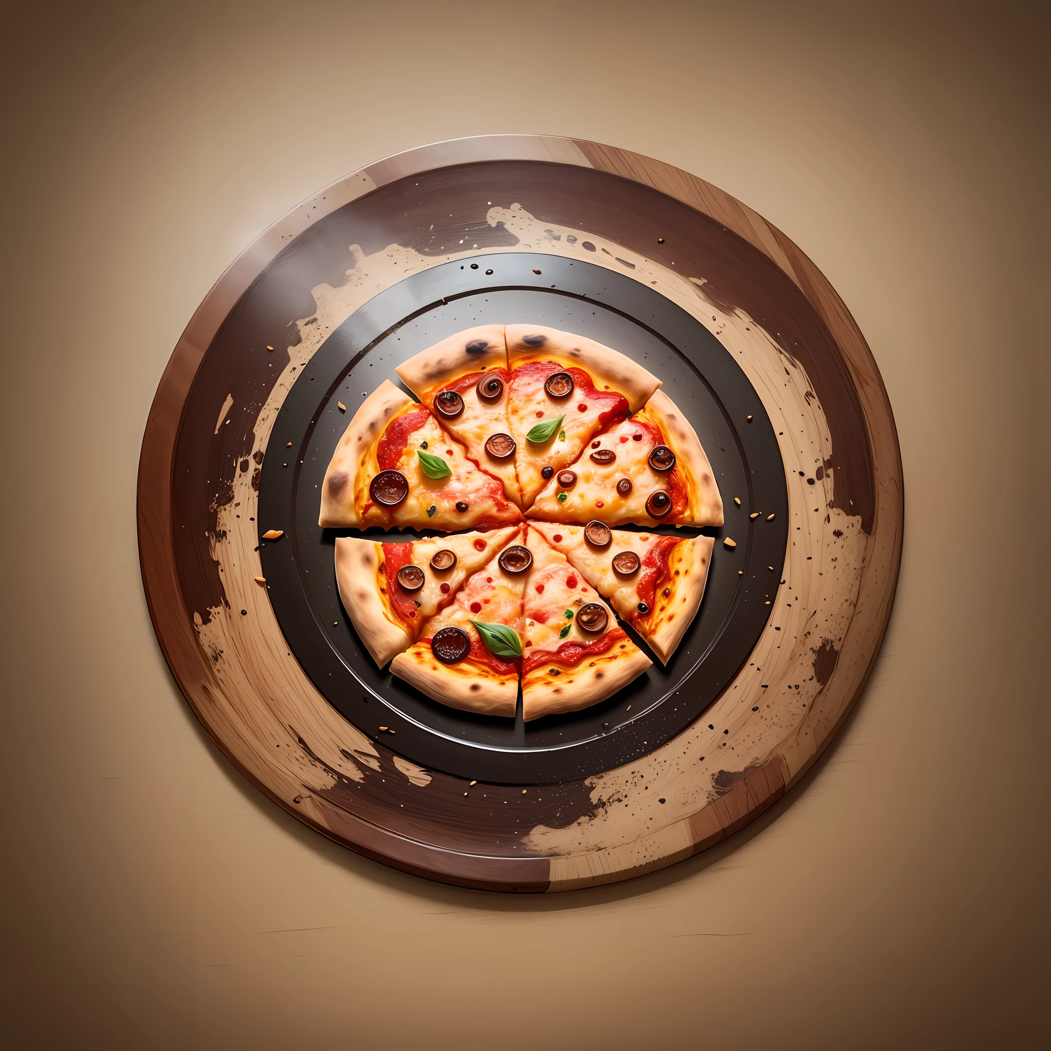 pizza logo, resturant logo, t-shirt design, food theme with natural elements. (spray), --s2