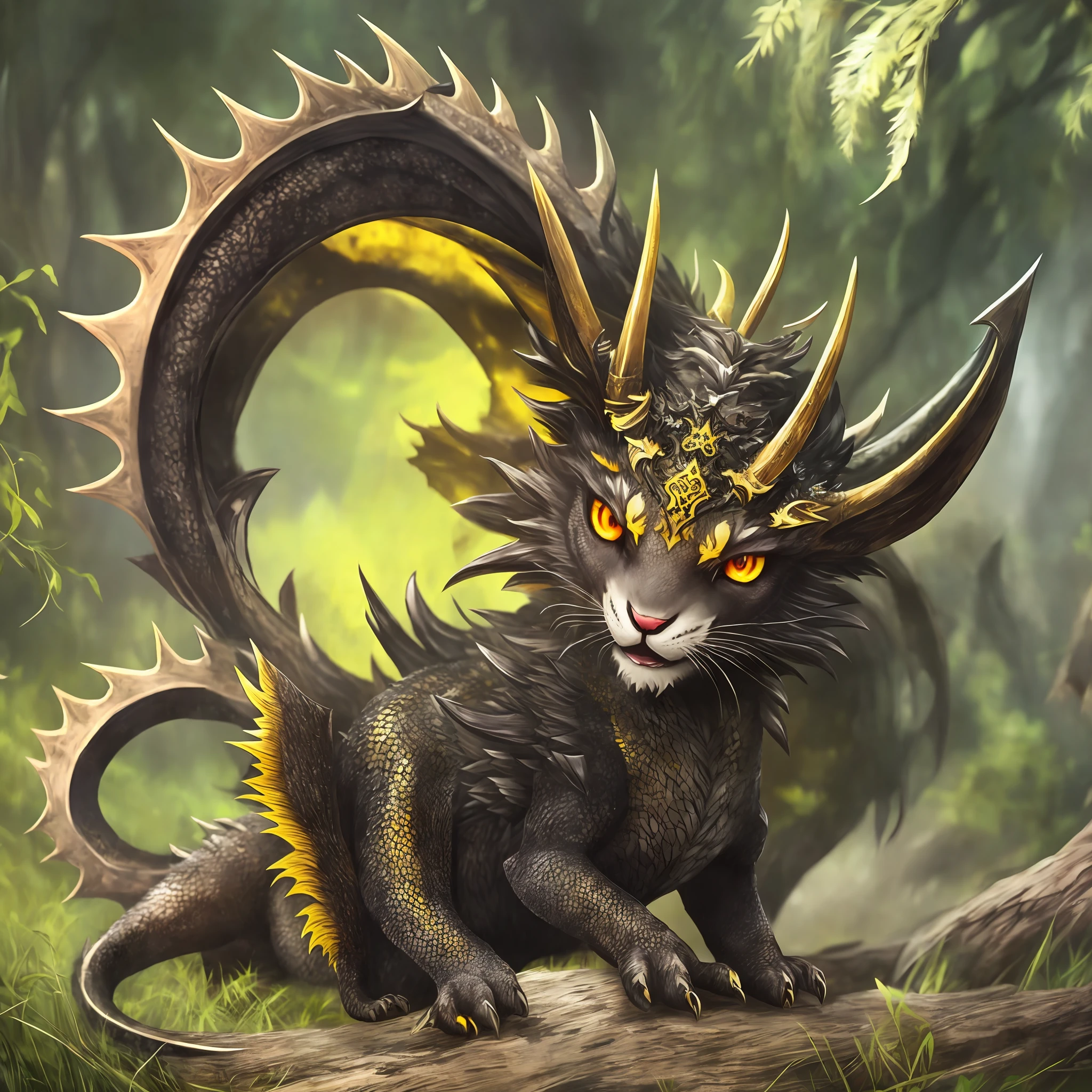 Little monster, horns, tail, dragon, yellow eyes, cute --auto --s2