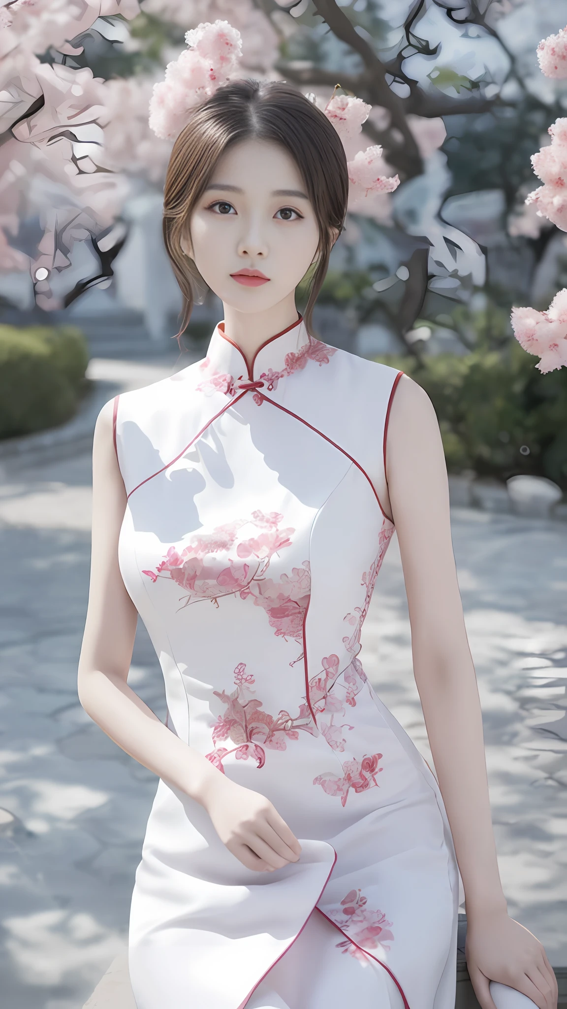 araffe woman in a white and pink dress posing for a picture, cheongsam, beautiful south korean woman, wearing a red cheongsam, gorgeous chinese model, chinese dress, beautiful asian girl, chinese girl, beautiful oriental woman, beautiful asian woman, gorgeous young korean woman, cute elegant pose, korean girl, japanese goddess, beautiful young korean woman, chinese woman