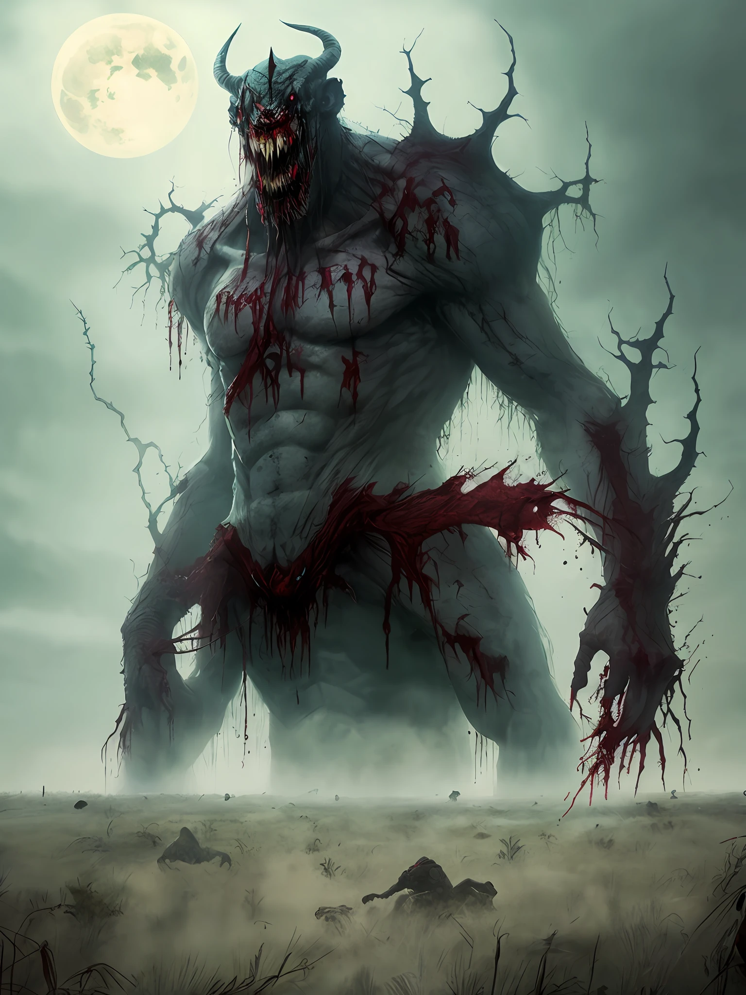 Masterpieces, blood, dense phobias, horror, giant monsters, apocalypse, towering giant, oppressive