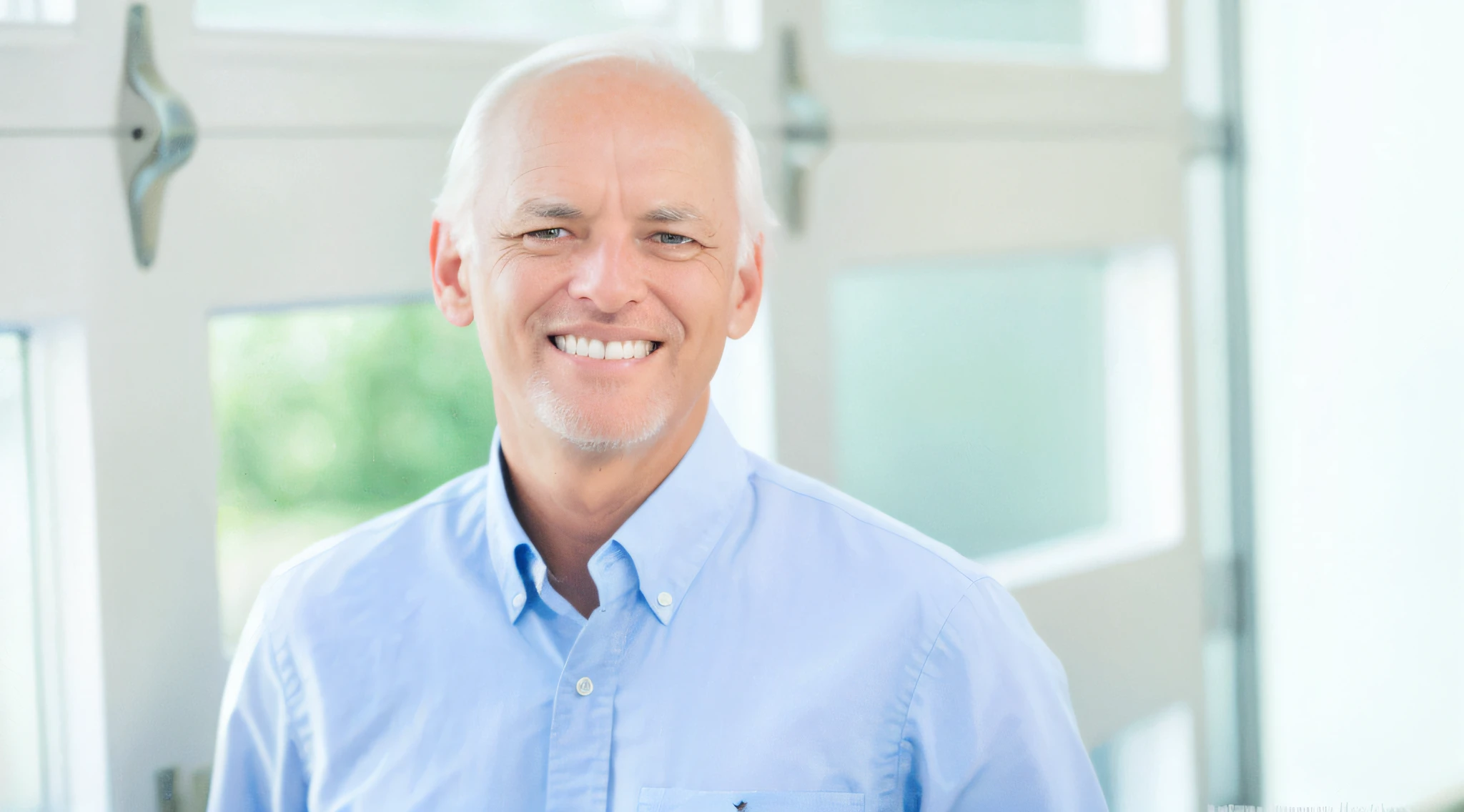 smiling man in blue shirt standing in front of a window, rolf klep, peter mordenbacher, andreas m wiese, bill sienckiwicz, martin mottet, peter murbacher, mark hammil portrait, michael bosanko, eric heschong, peter deligdisch, christoph wohlgemuth, carl wahlbom, gary chalk