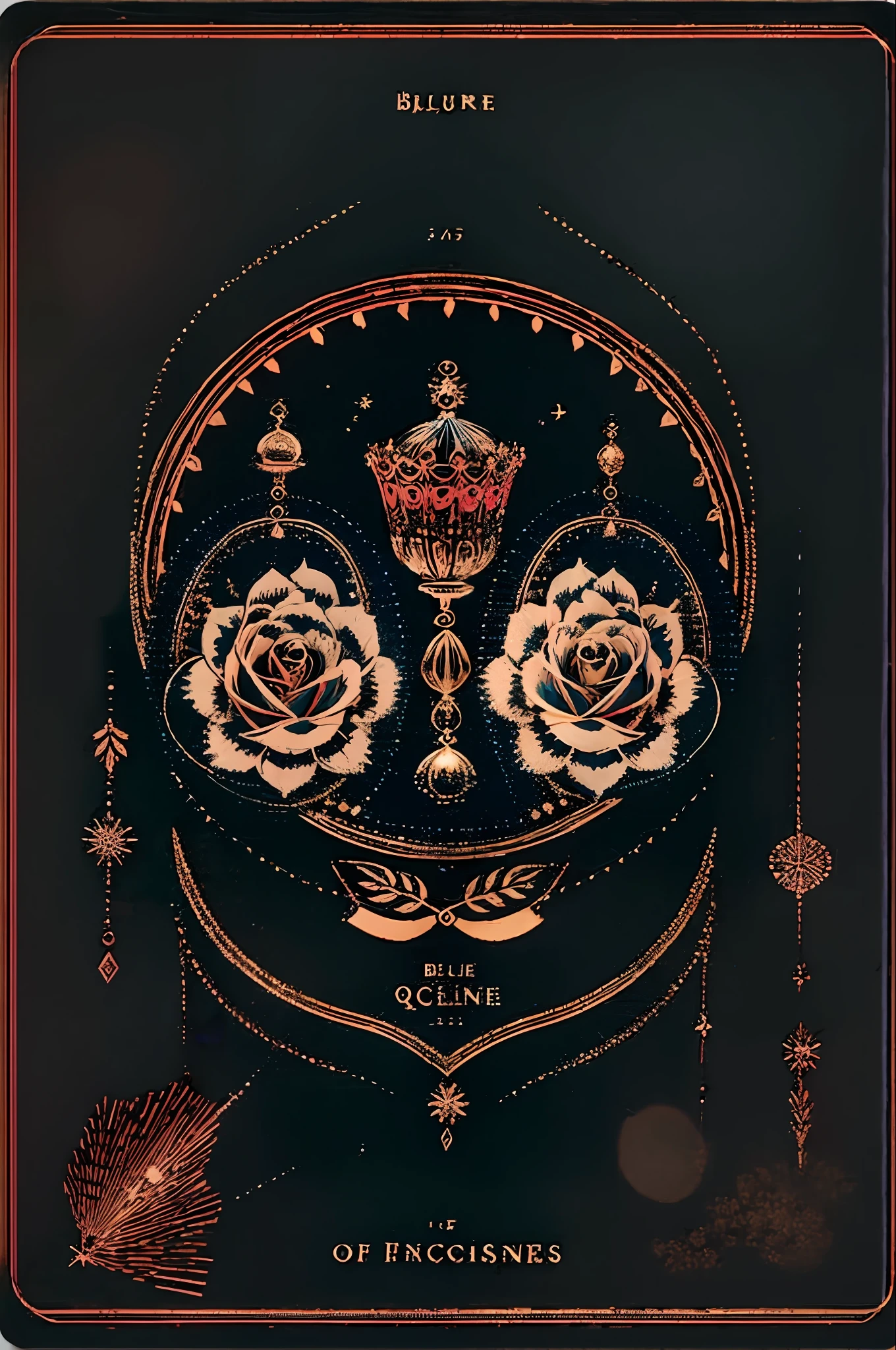 Soul card, line, ((blue coloured fairytale roses)), many magic details, wonderful natural color scheme