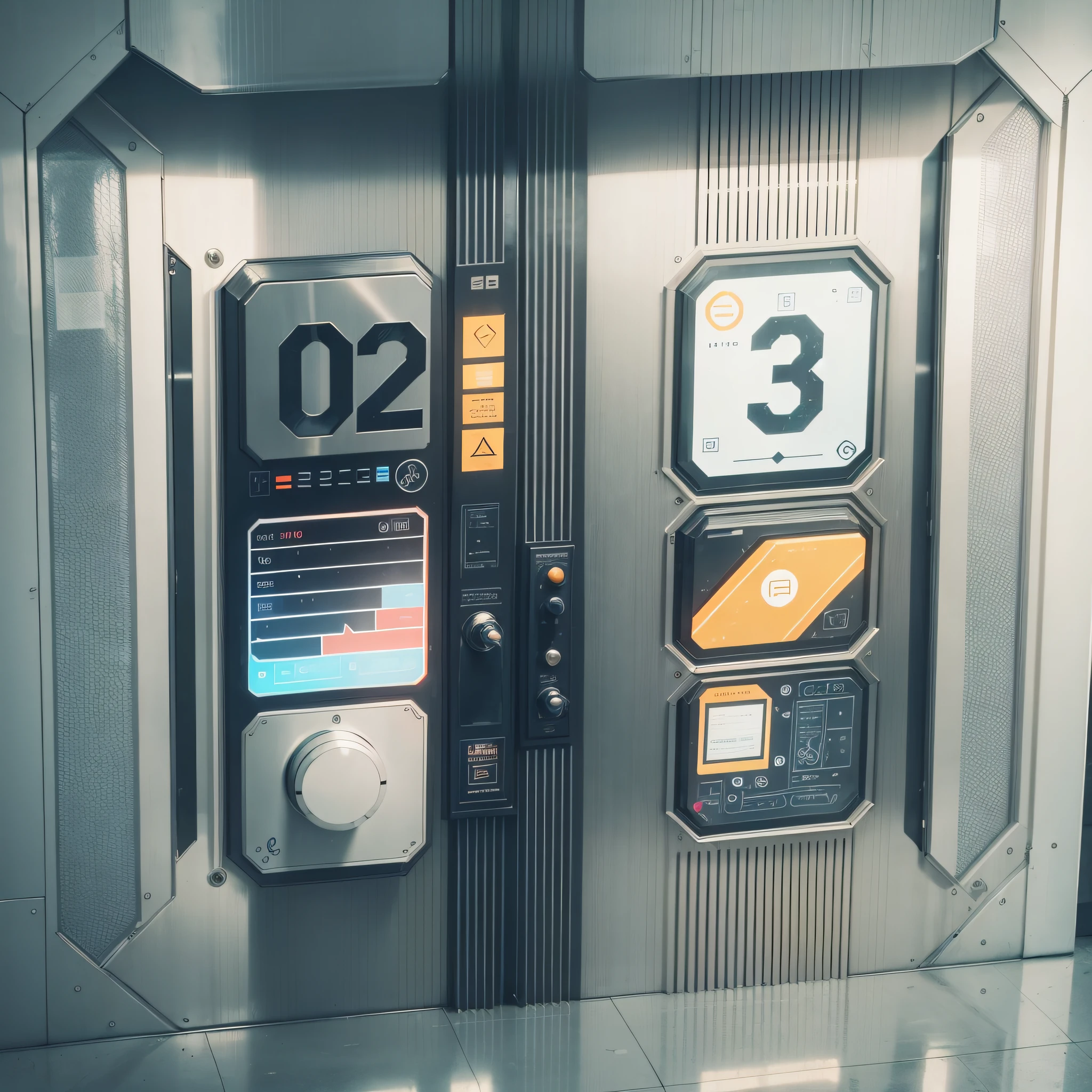 elevator button, modern, fashionable, illuminated, inside the elevator, floor number display, number, open close notation --auto --s2