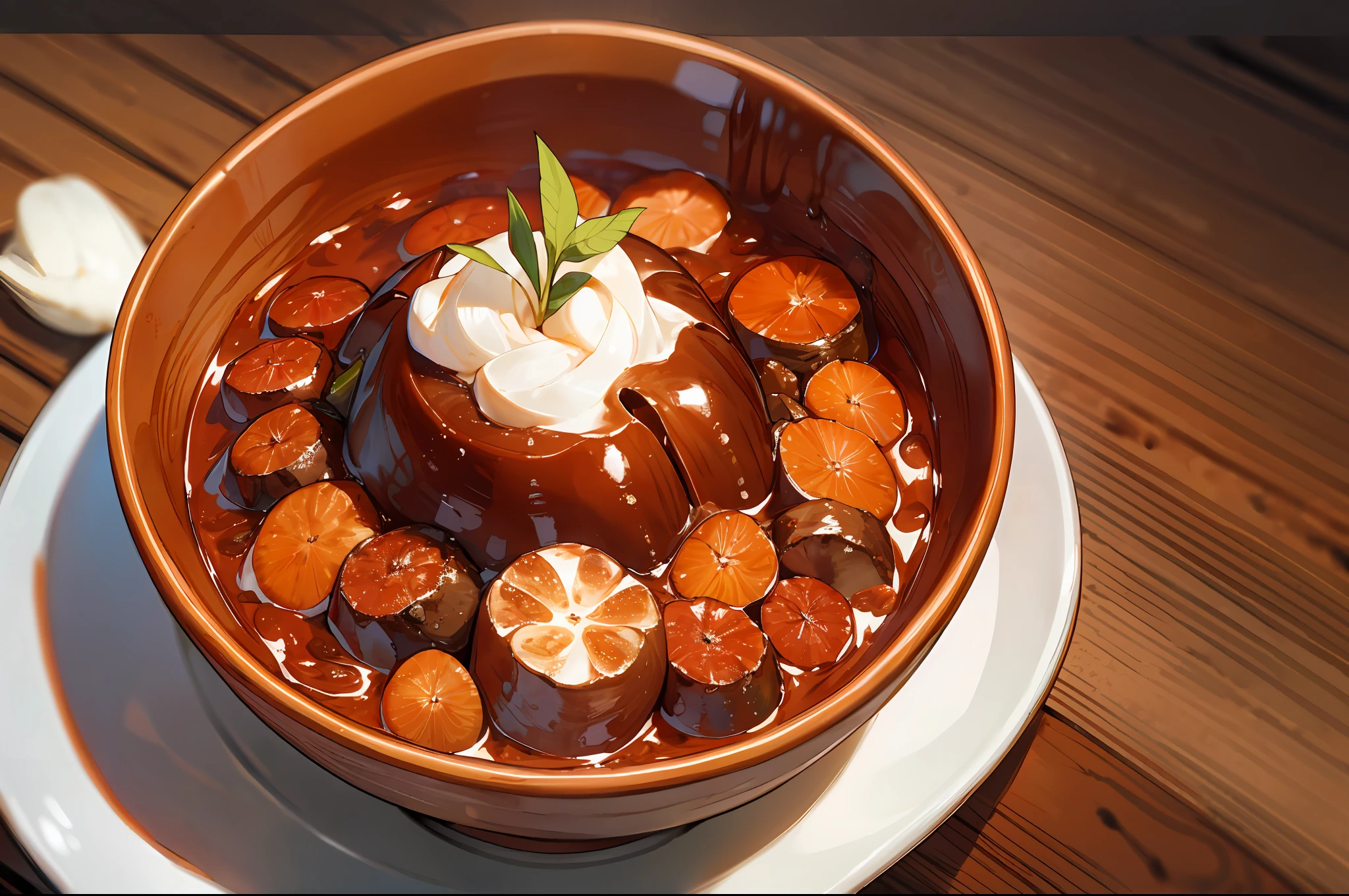 There was a reishi in the bowl and a food was written on the bowl
