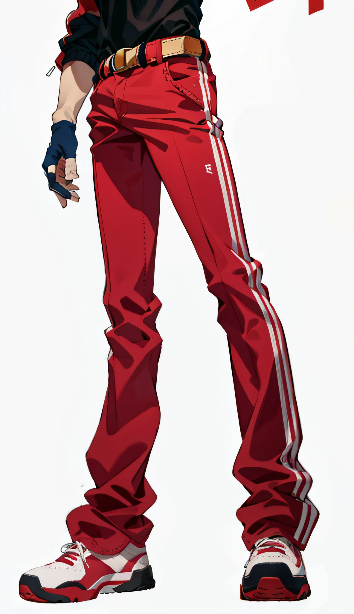Red pants, sneakers