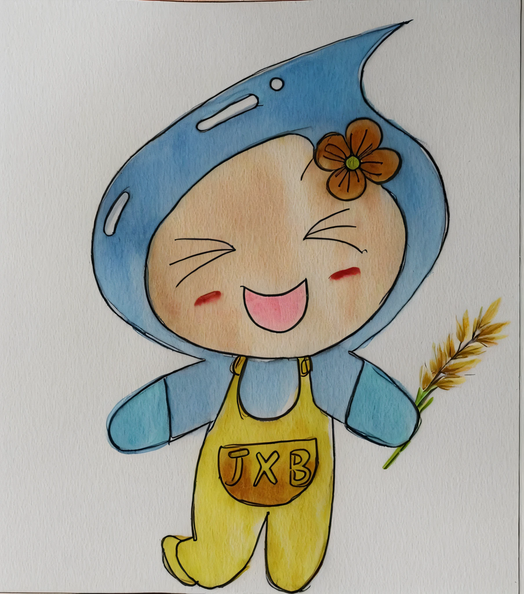 cartoon drawing of a cat with a flower in its hair, water color and pen, inspired by Hu Zaobin, coloured in blueberra and orange, colored drawing, inspired by Cao Buxing, chibi, inspired by Lü Ji, full color drawing, inspired by Judith Brown, cute character, color drawing, inspired by Xia Gui, inspired by Wu Bin --auto --s2