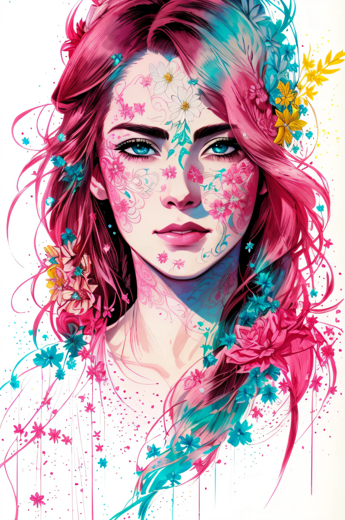 Strong warrior princess, center, key visual, complex, highly detailed, breathtaking beauty, accurate line drawing, vibrant, inclusive film, Carne Griffith, Conrad Rosset, (most beautiful portrait in the world: 1.5), wedding dress, flowers, bridal feeling, tiara