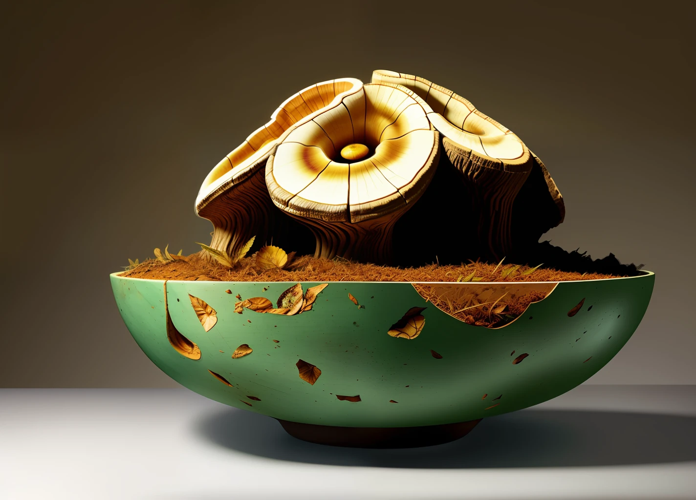A bowl with a Ganoderma lucidum growing in the bowl