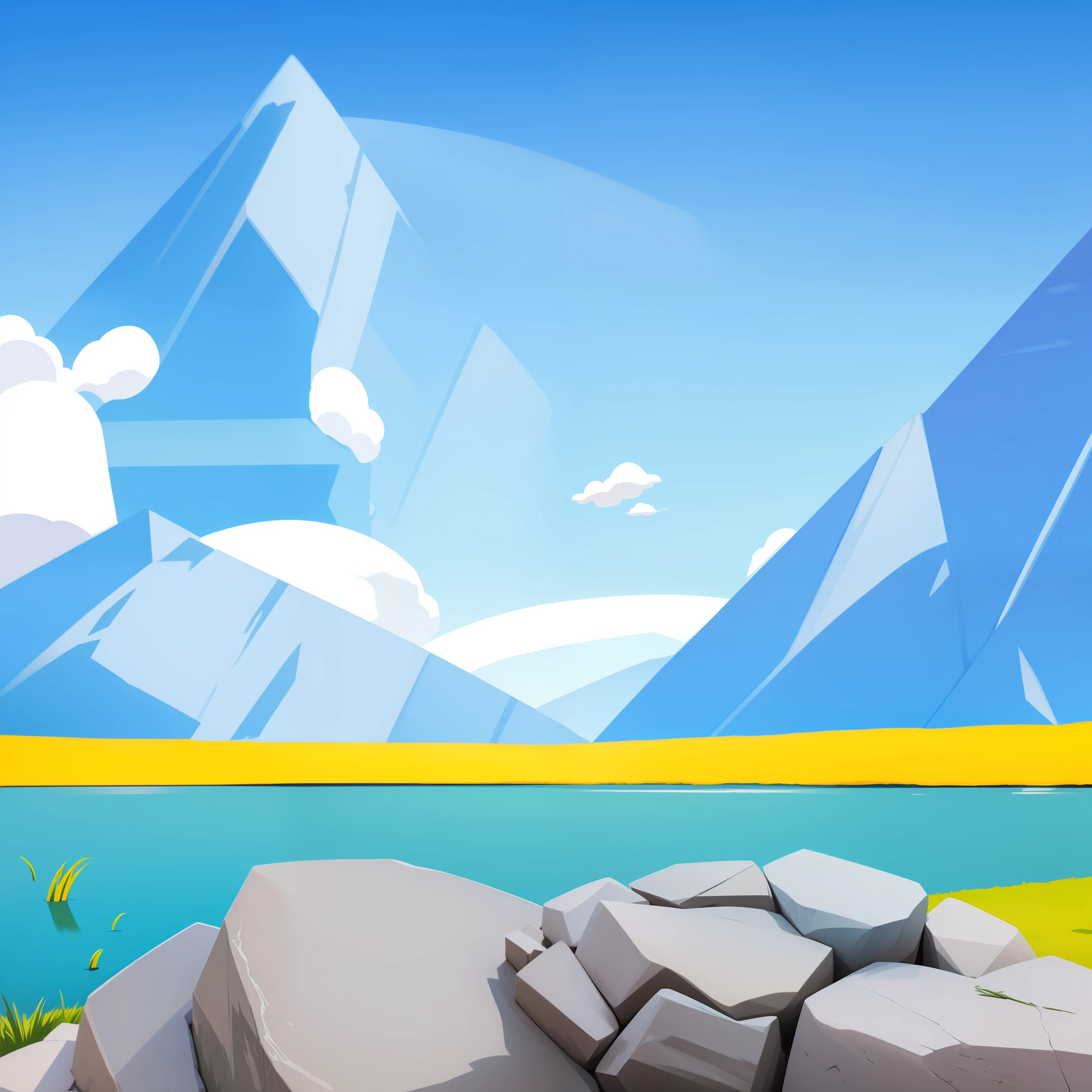 stone, mountain background, lake grass --auto --s2