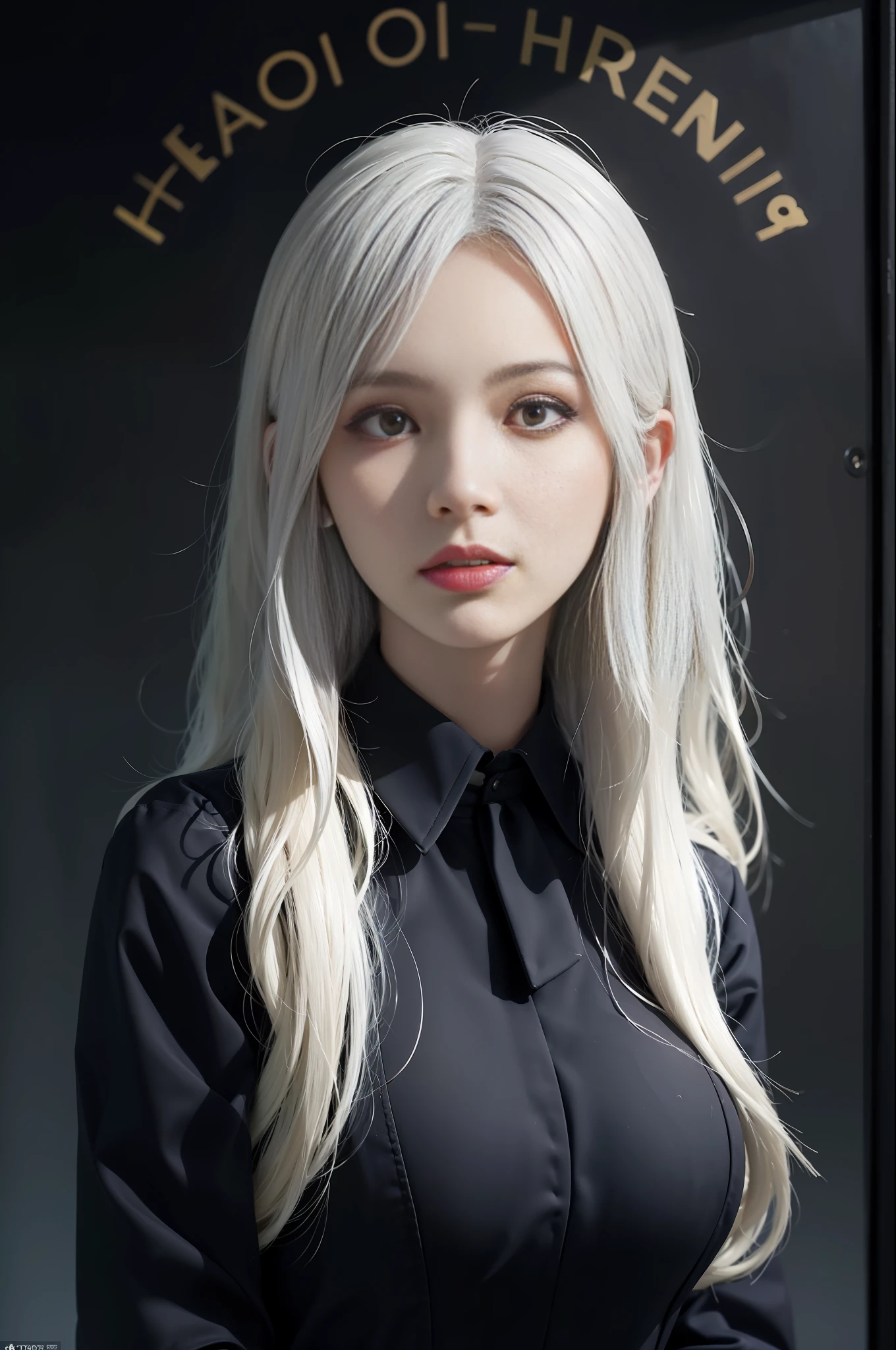 (In the Dark: 1.6), surreal female portrait by David Hockney and Alphonse Mucha, fantasy art, photorealism, dynamic lighting, artstation, poster, volumetric lighting, very detailed faces, 4k, Award Winning, 1girl, In Dark, Deep Shadow, Low Key, Cowboy Shot, (Stewardess Uniform: 1.4), Long Hair, White Hair, Bust, Terminal, Medium Boobs