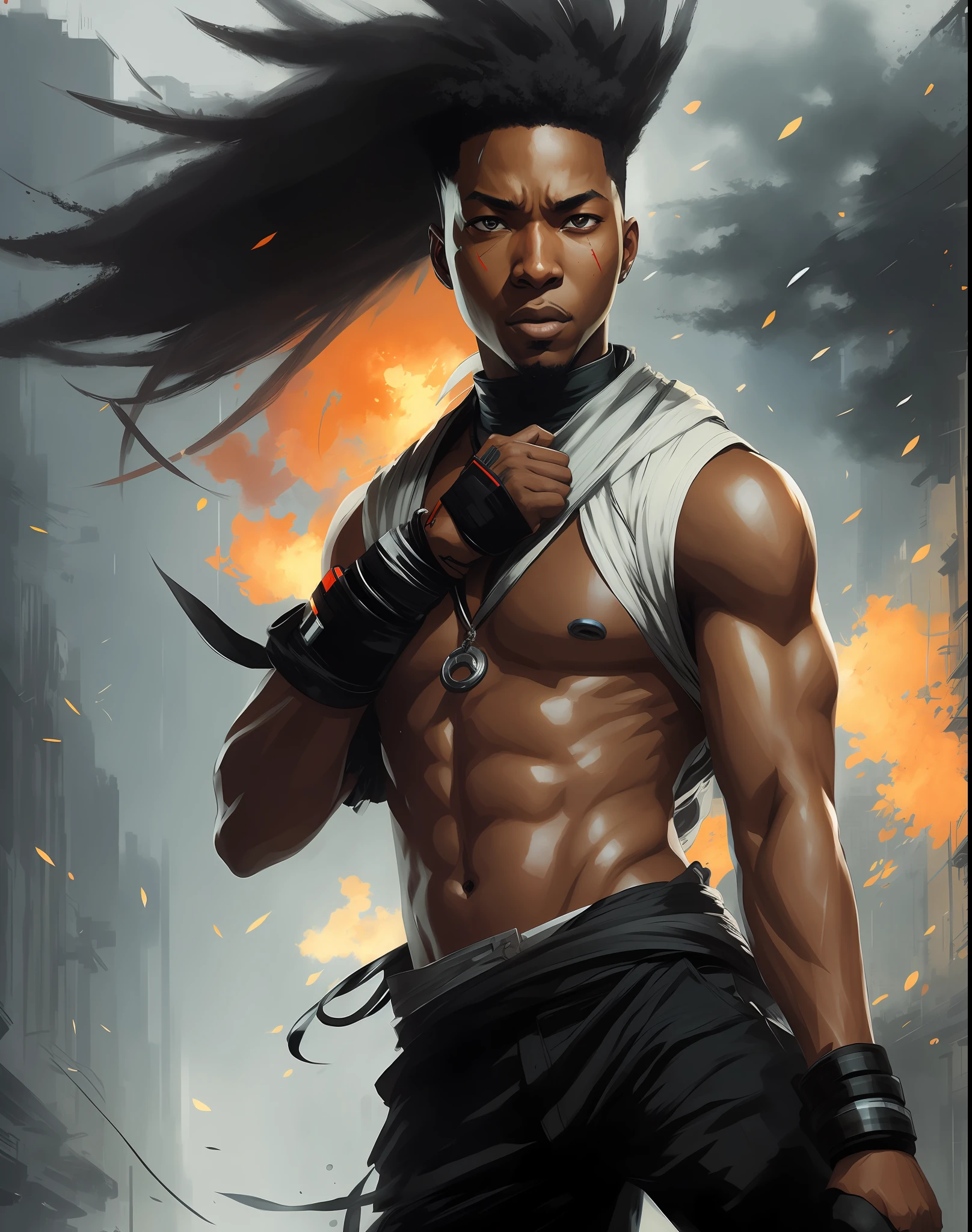 black man, (naruto style:0.9), by Jeremy Mann