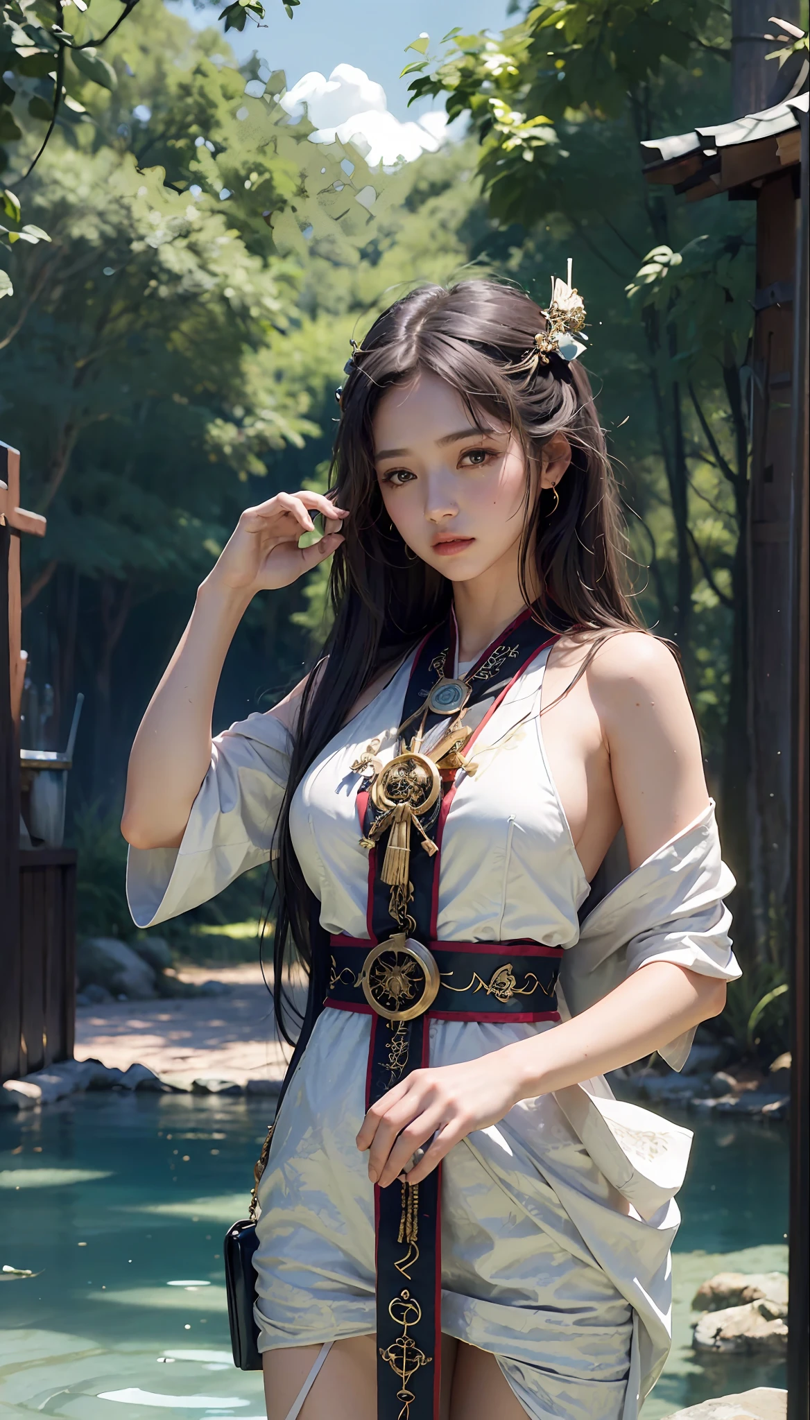 (1girl:1.3),solo,__body-parts__,
official art, unity 8k wallpaper, ultra detailed, beautiful and aesthetic, beautiful, masterpiece, best quality,Fantastical Atmosphere, Calming Palette, Tranquil Mood, Soft Shading,
Miko priestess, charm spell, talisman familiar, shrine maiden duties,