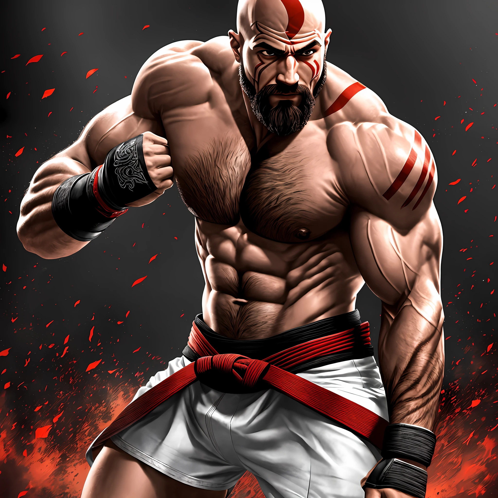 Kratos as a bjj fighter, Black Belt, Best Quality, Full HD, detailed, ultra realistic, detailed, Best Quality, Full HD,