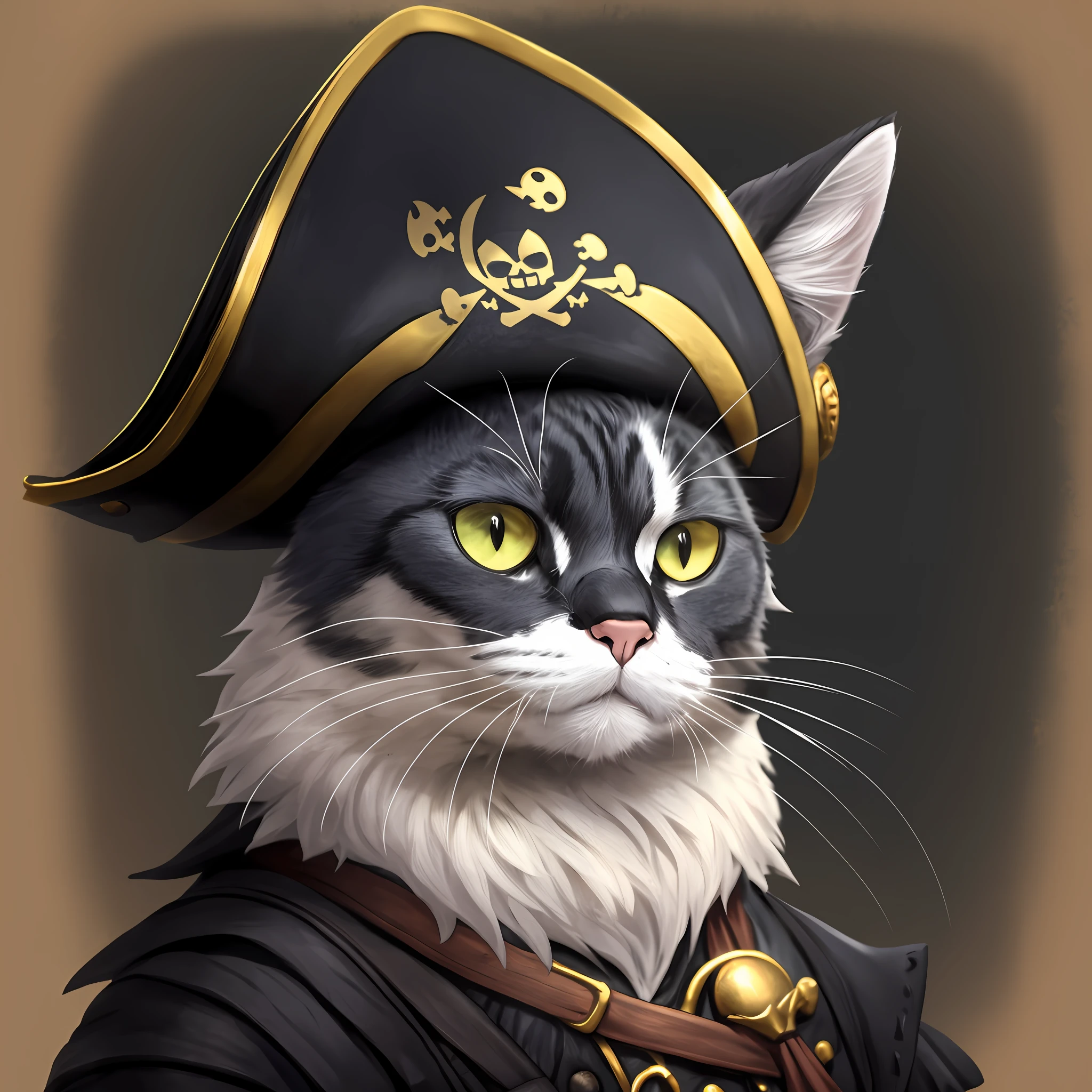 Pirate cat, bust with black background --auto --s2