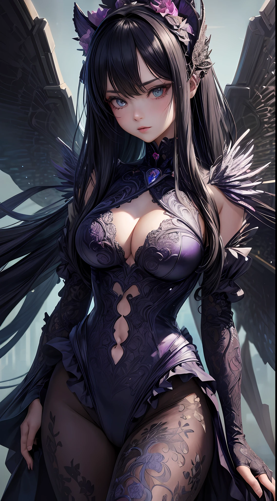 Nsfw, {{{{2girls}}}, {{hyper photo realistic}}, {hyper cute anime face}, {{masterpiece}}, {{superfine illustrations}}, {{hyper detailed very colorful hair}},  {{hyper detailed shape skin}}, {{detailed elaborately patterned beautiful eyes}}, {{hyper detailed cyberpunk colorful frill body dress}},{{Elaborately patterned mechanical wings}}, {{symmetrical reflection}}, ((slim waist)), }, cinematic angle, cinematic lighting, soft lens flare, depth of field, {{{hyper beautiful detailed cyberpunk city landscape}}}, {foggy}, {{Shining halo}},
