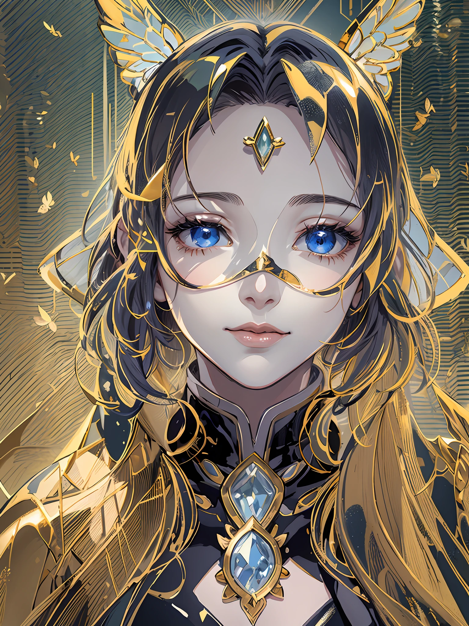 Afemale face covered in glass and plastic, in the style of realism with fantasy elements, golden light, jagged edges.trompe-l'oeil illusionistic detail, futurist mechanical
precision, detailed nature depictions, charming anime
characters --ar 3:4 --s 180--niji 5