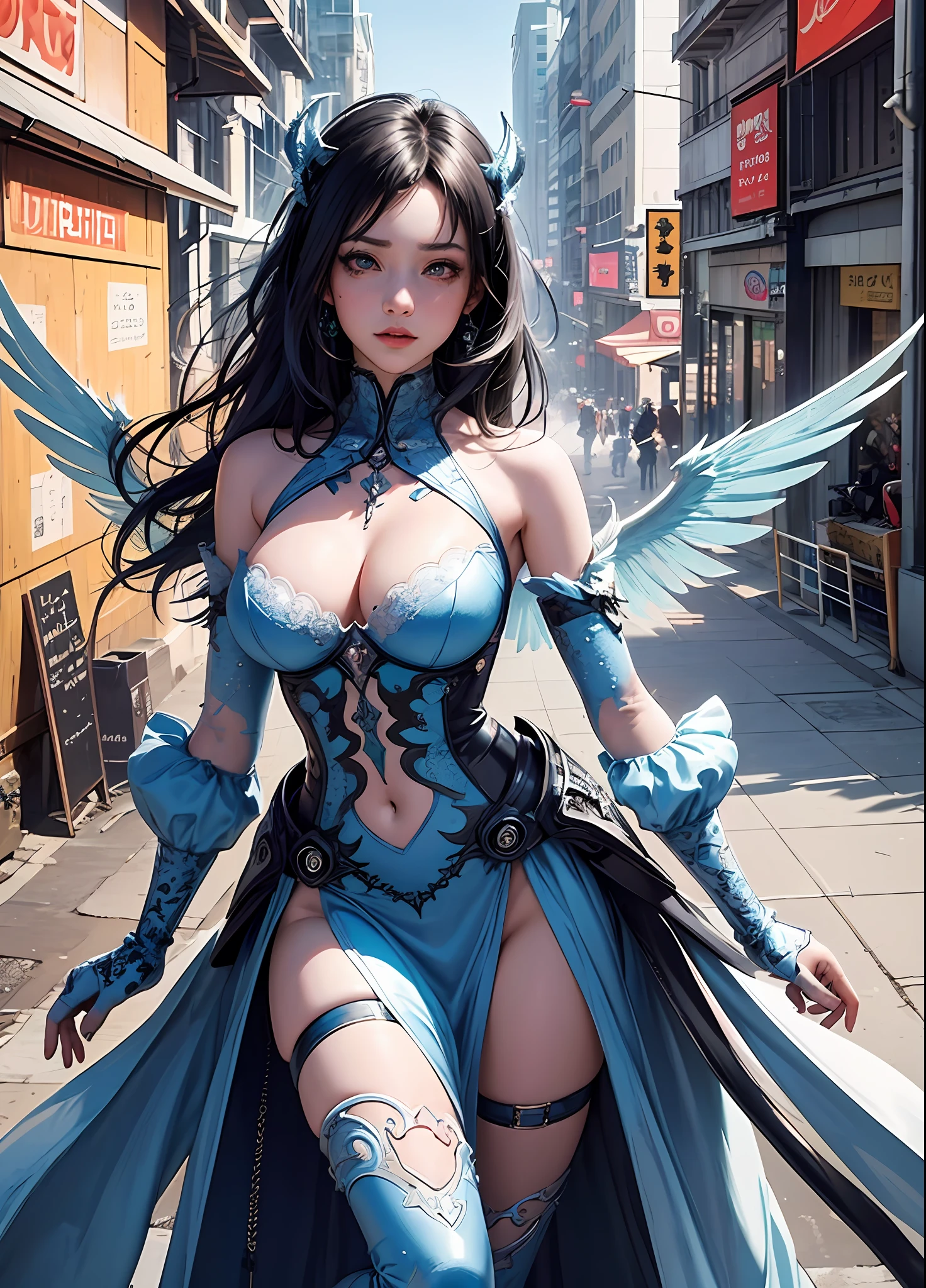 Nsfw, {{{{2girls}}}, {{hyper photo realistic}}, {hyper cute anime face}, {{masterpiece}}, {{superfine illustrations}}, {{hyper detailed very colorful hair}}, {{hyper detailed shape skin}}, {{detailed elaborately patterned beautiful eyes}}, {{hyper detailed cyberpunk colorful frill body dress}},{{Elaborately patterned mechanical wings}}, {{symmetrical reflection}}, ((slim waist)), }, cinematic angle, cinematic lighting, soft lens flare, depth of field, {{{hyper beautiful detailed cyberpunk city landscape}}}, {foggy}, {{Shining halo}},