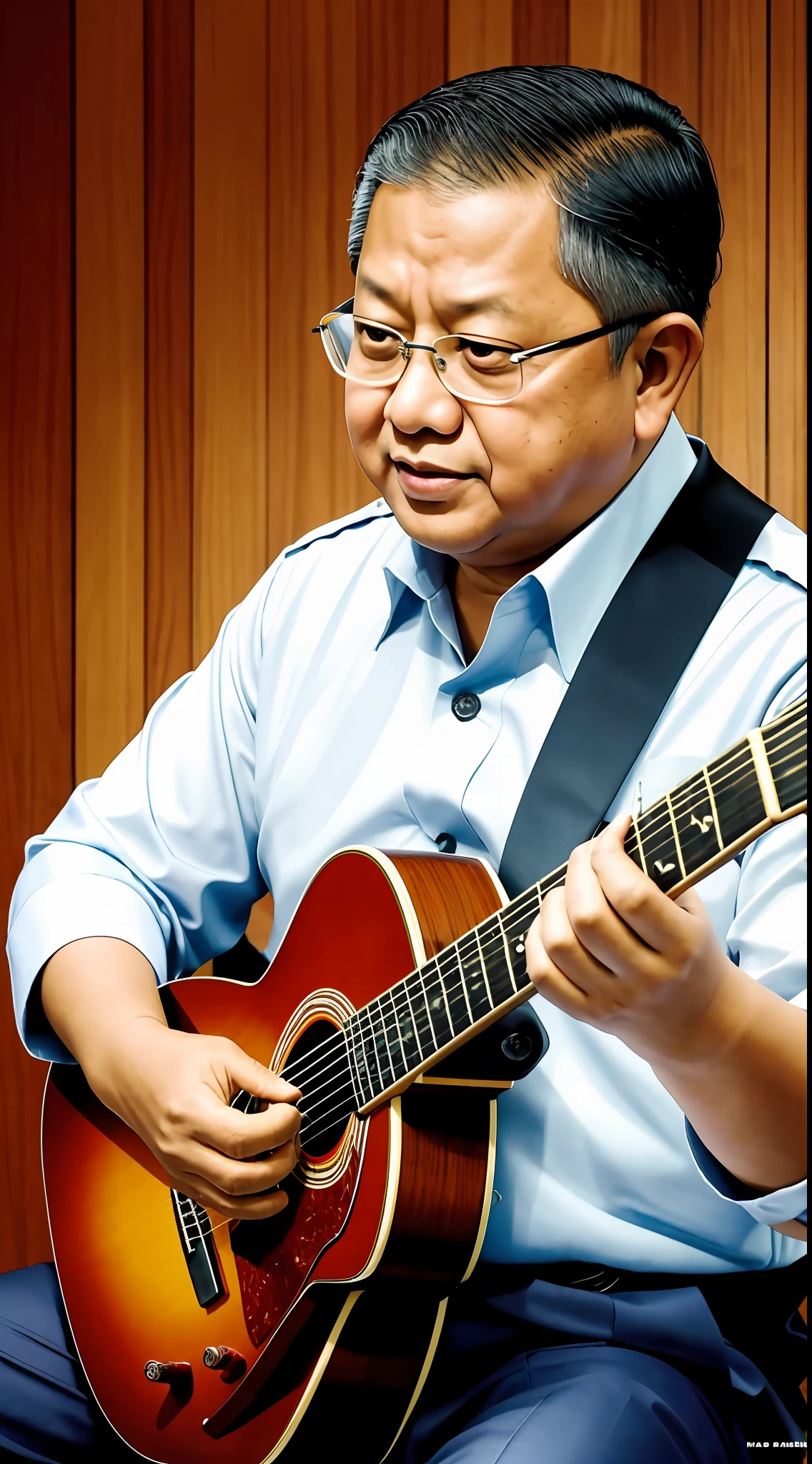 Indonesian President Susilo Bambang Yudhoyono playing guitar