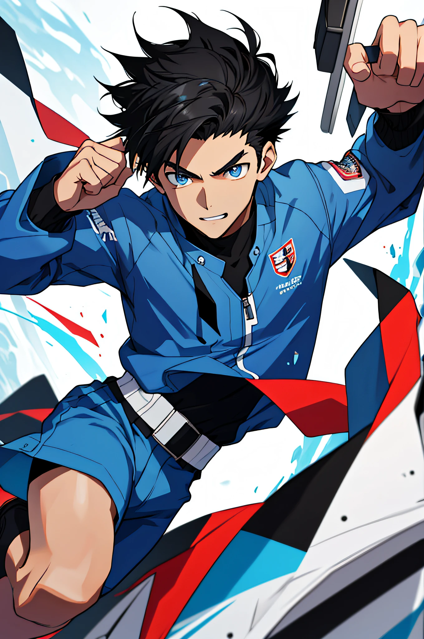 Best quality: 1.0), (Super High Resolution: 1.0), Anime Boy, Short Black Hair, Blue Eyes, Esports r