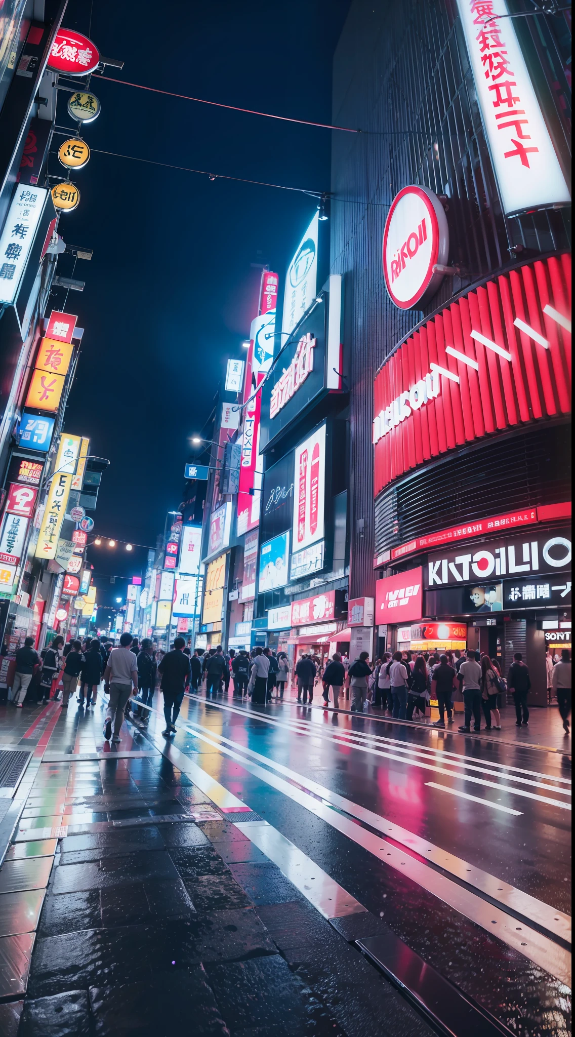 night, downtown, kabukicho, tokyo, japan, social media composition, rotated, Ultra-Wide Angle, ray tracing, drop shadow, 35mm, f/2.8, Sony FE, wide shot, super detail, 8k, best quality, masterpiece