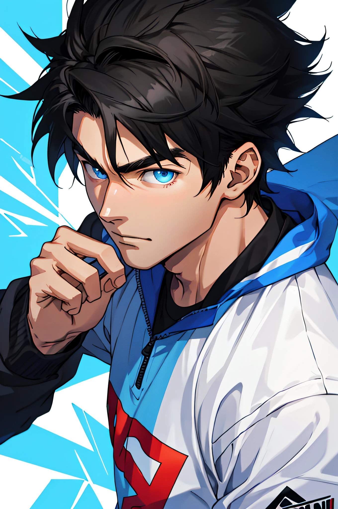 Best quality: 1.0), (Super High Resolution: 1.0), Anime Boy, Short Black Hair, Blue Eyes, Esports r