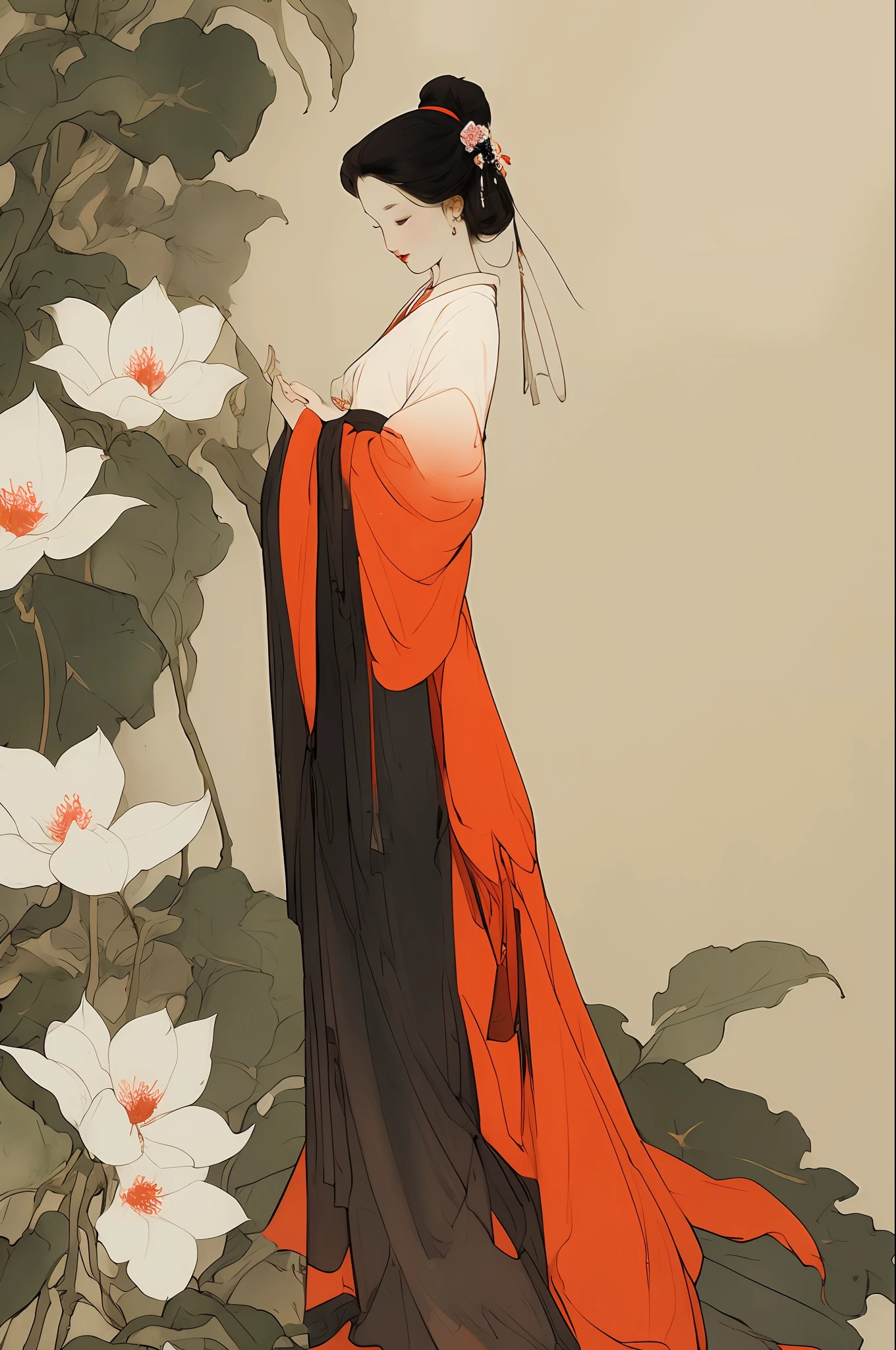 a girl ,full body ,white | bule dress ,standing, flower