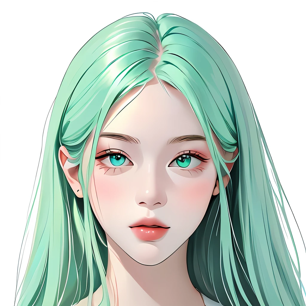 Masterpiece, best quality, an extremely delicate beautiful girl, super detailed, highly detailed, best quality, a girl with mint hair, beautiful mint eyes, high resolution, very detailed, 1girl, best quality, looking at the viewer, impasto, realism, real, white background