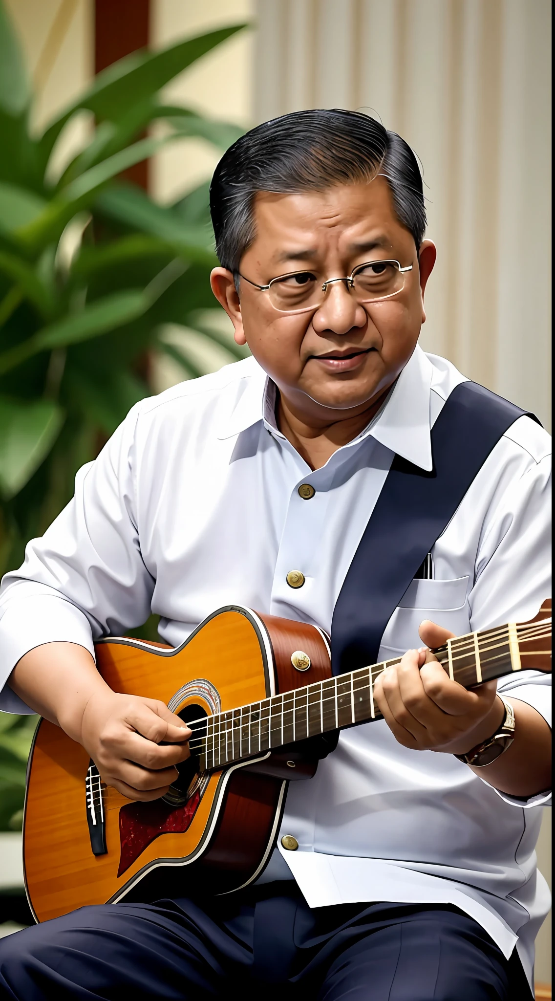 Indonesian President Susilo Bambang Yudhoyono playing guitar