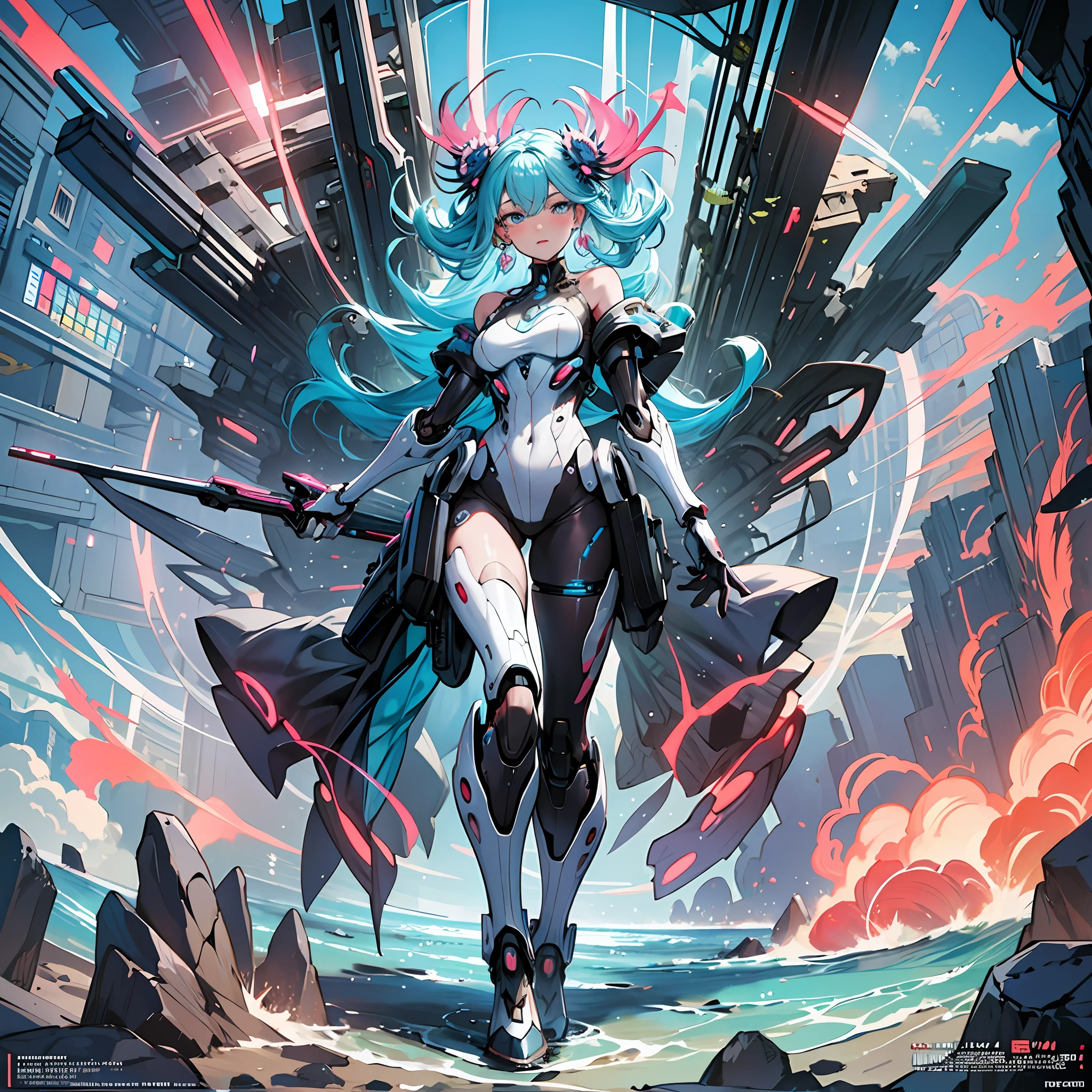 Woman in anemone-colored costume, best anime 4K wallpaper, full body, cyberpunk anemone, mechanized valkyrie girl, biomechanical, highly detailed artgerm based on anemones, cyborg sea anemone, anime style 4k, sea anemone