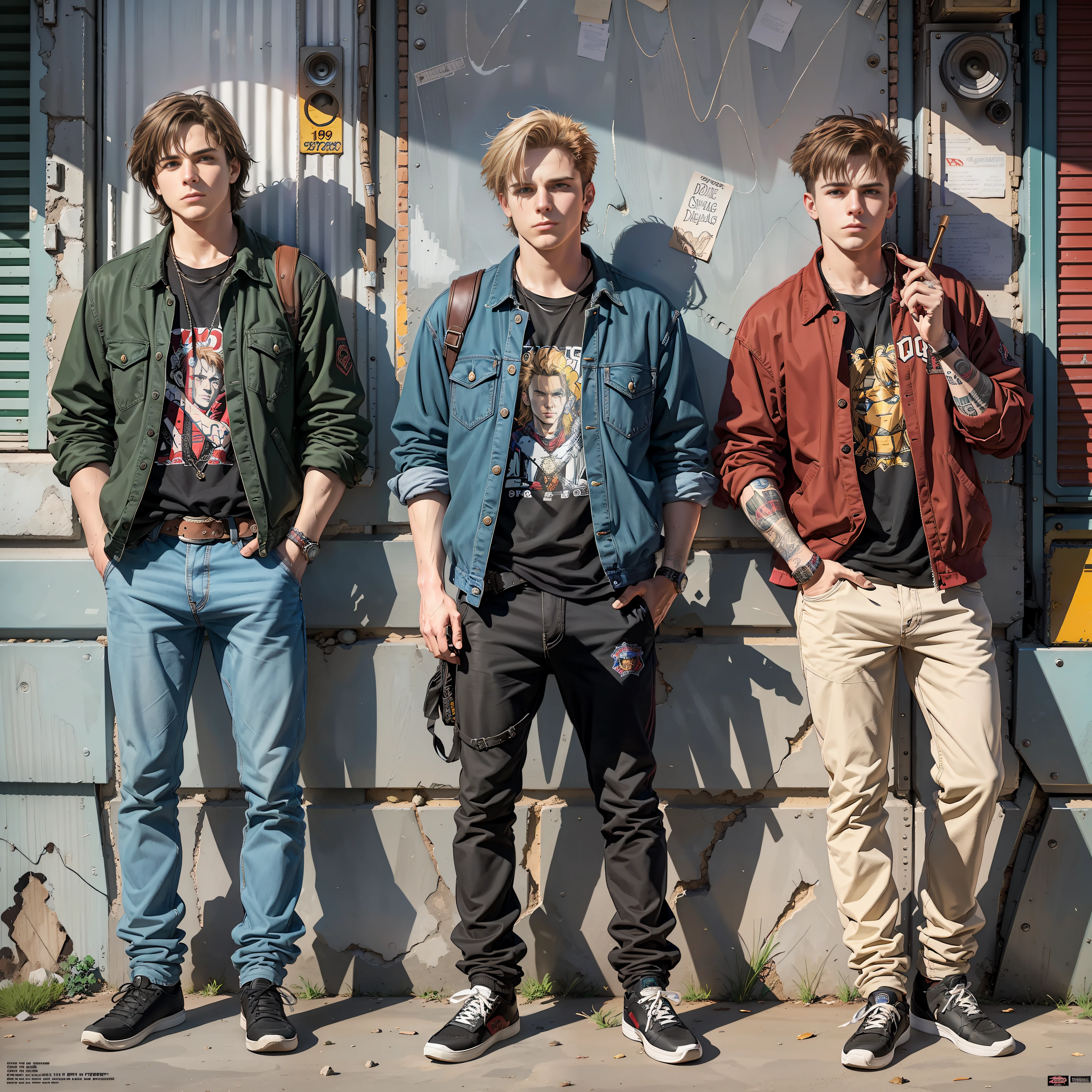 #SOD#"Hand-drawn cover for a rock music album on the theme of a male school garage band of older teenagers in a setting of the 1990s in the United States, with a corporate identity and a rich color palette."
#EOD#
