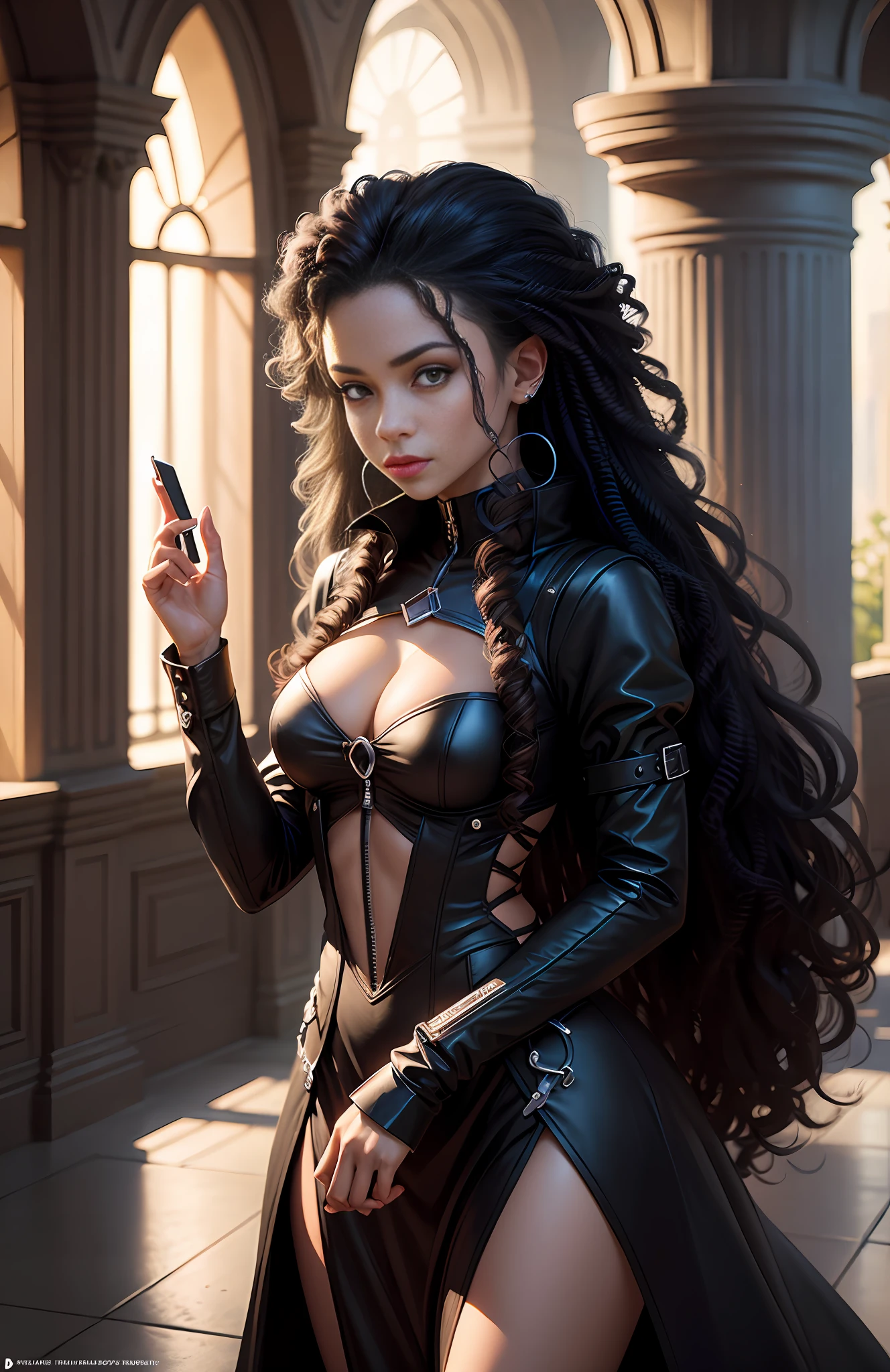 High quality, high resolution, modern fairy tale, protagonist a brilliant hacker man, must rescue a woman who princess, very beautiful black, curly hair, light brown eyes trapped in a tower, hacker man uses only his knowledge of technology to rescue the princess, man, black woman, hacker, princess, castle, 4k resolution, beautiful black face, characters man and woman,  Perfect shadows